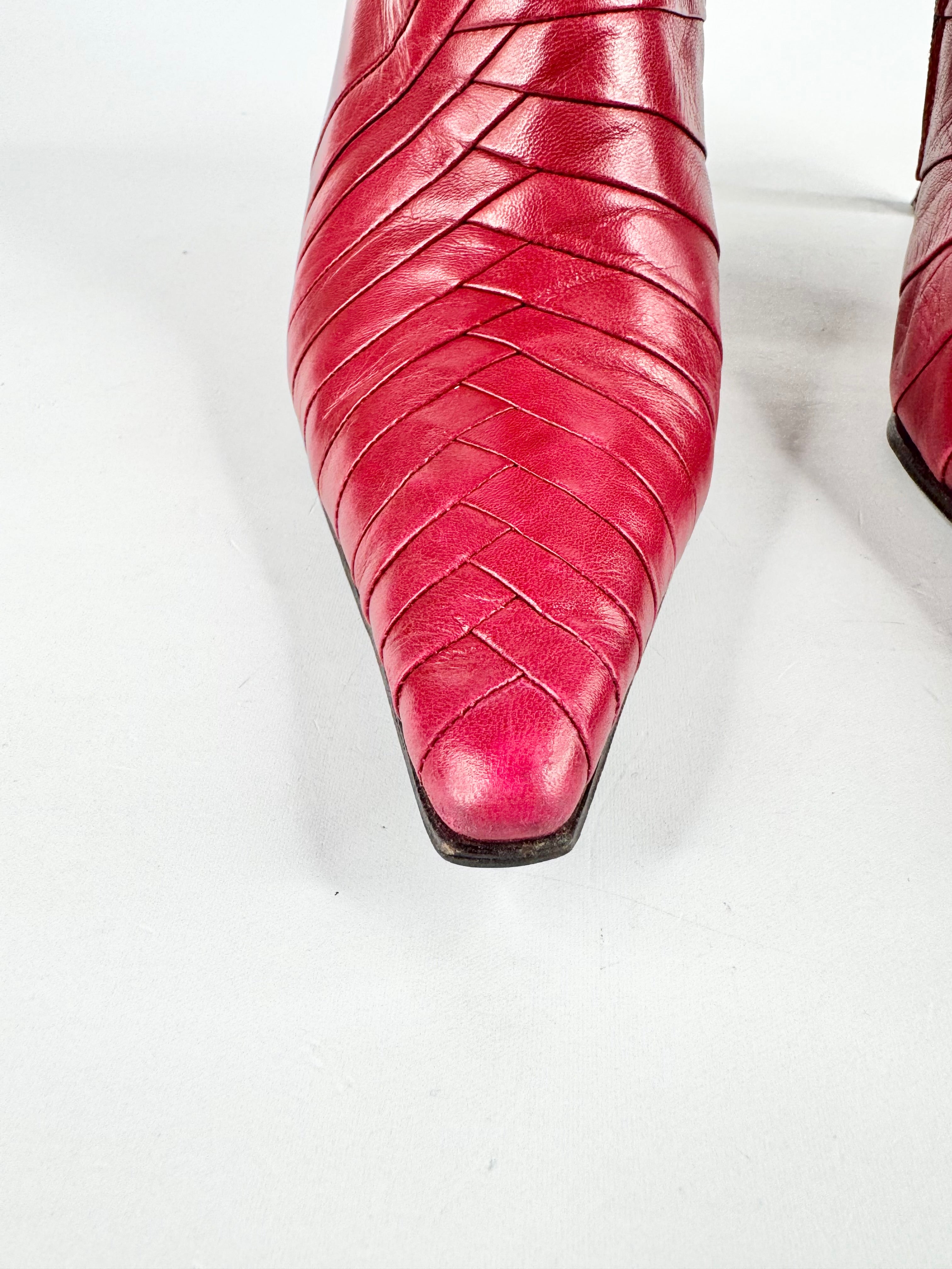 Michal Perry Cherry Red Leather Stiletto Boots - EU41.5