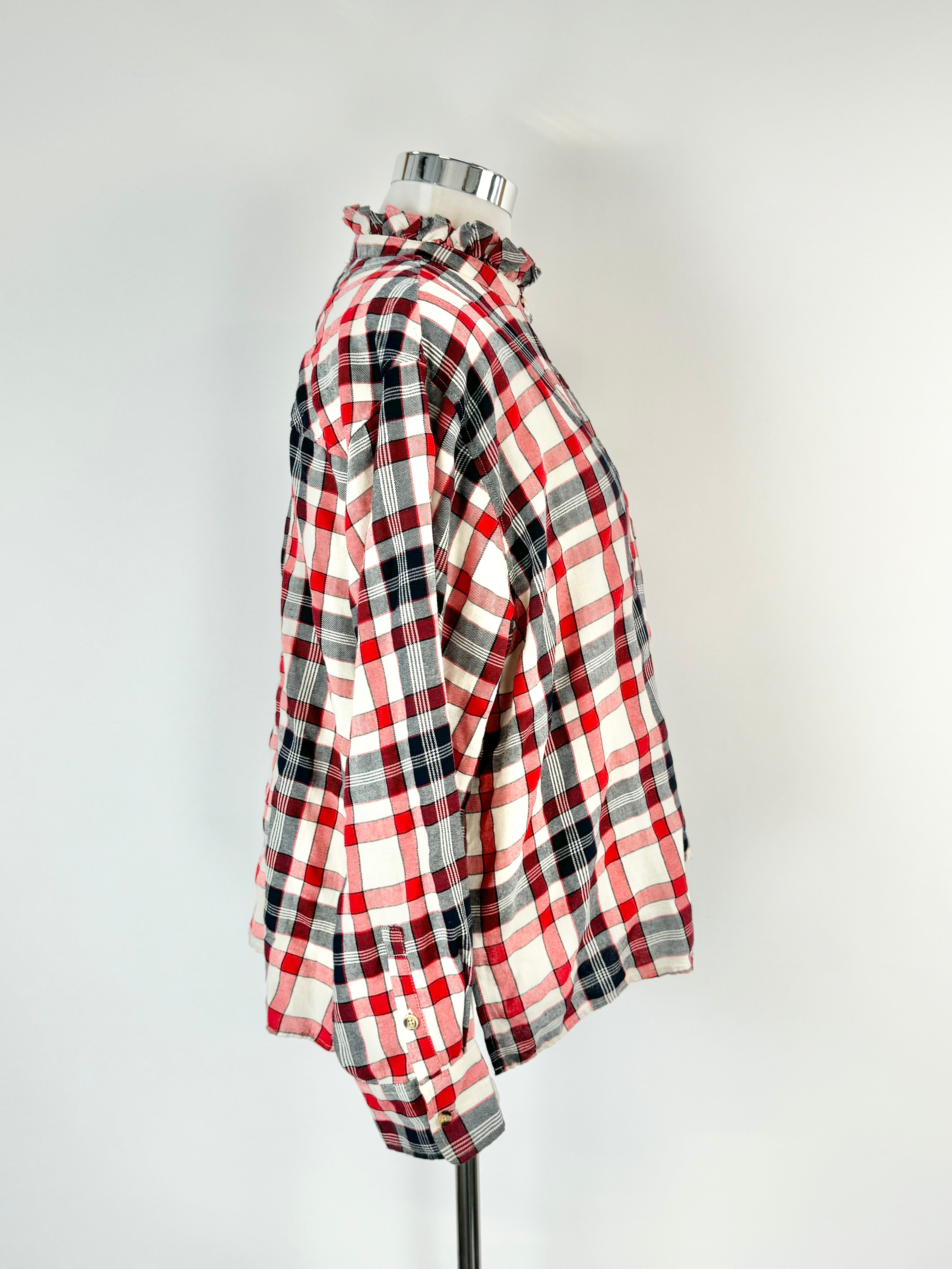 Alessandria Burnt Orange Plaid Ruffle Trim Blouse - AU16