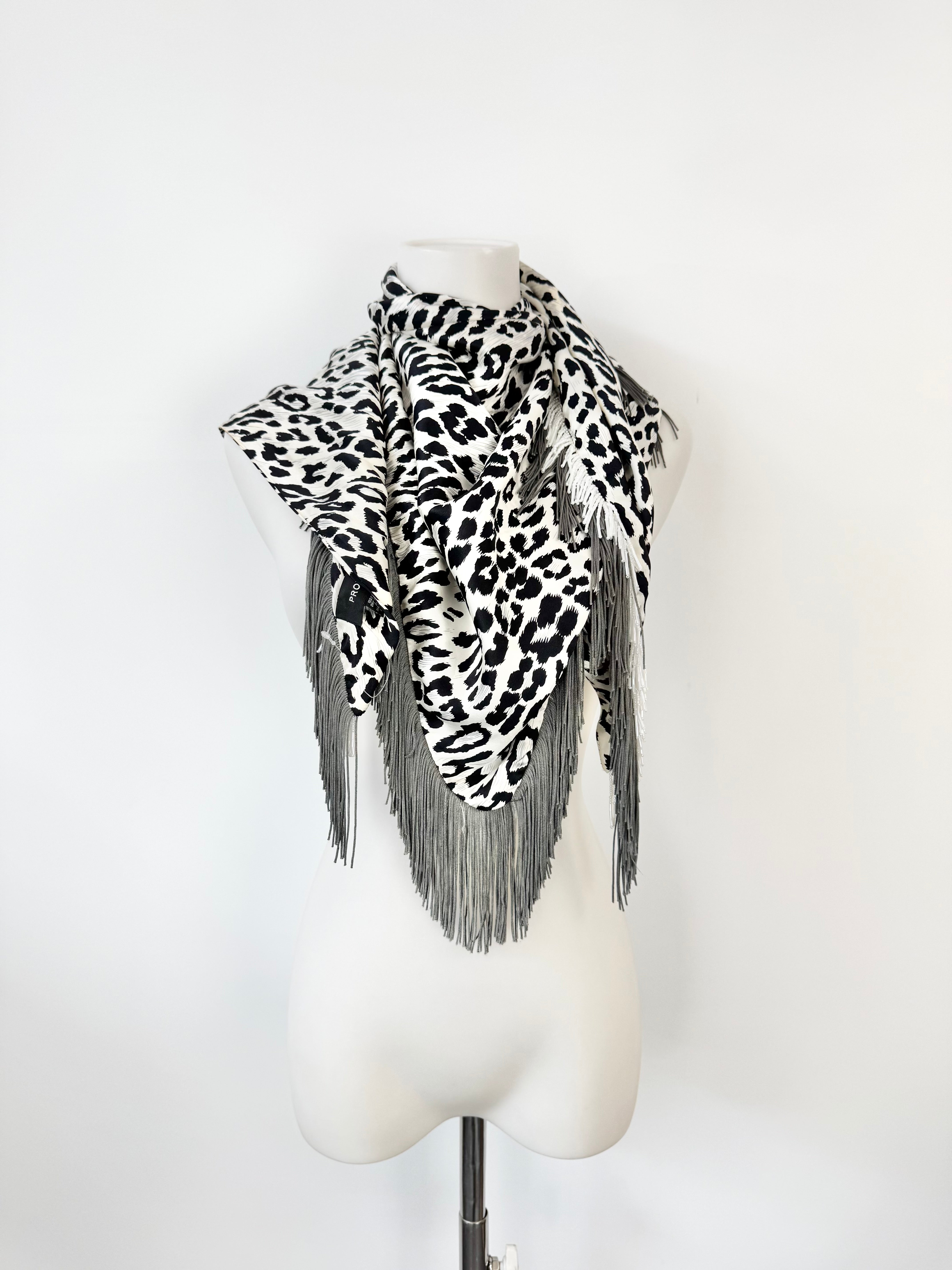 Prova Leopard Print Pattern Silk Beaded Triangle Scarf