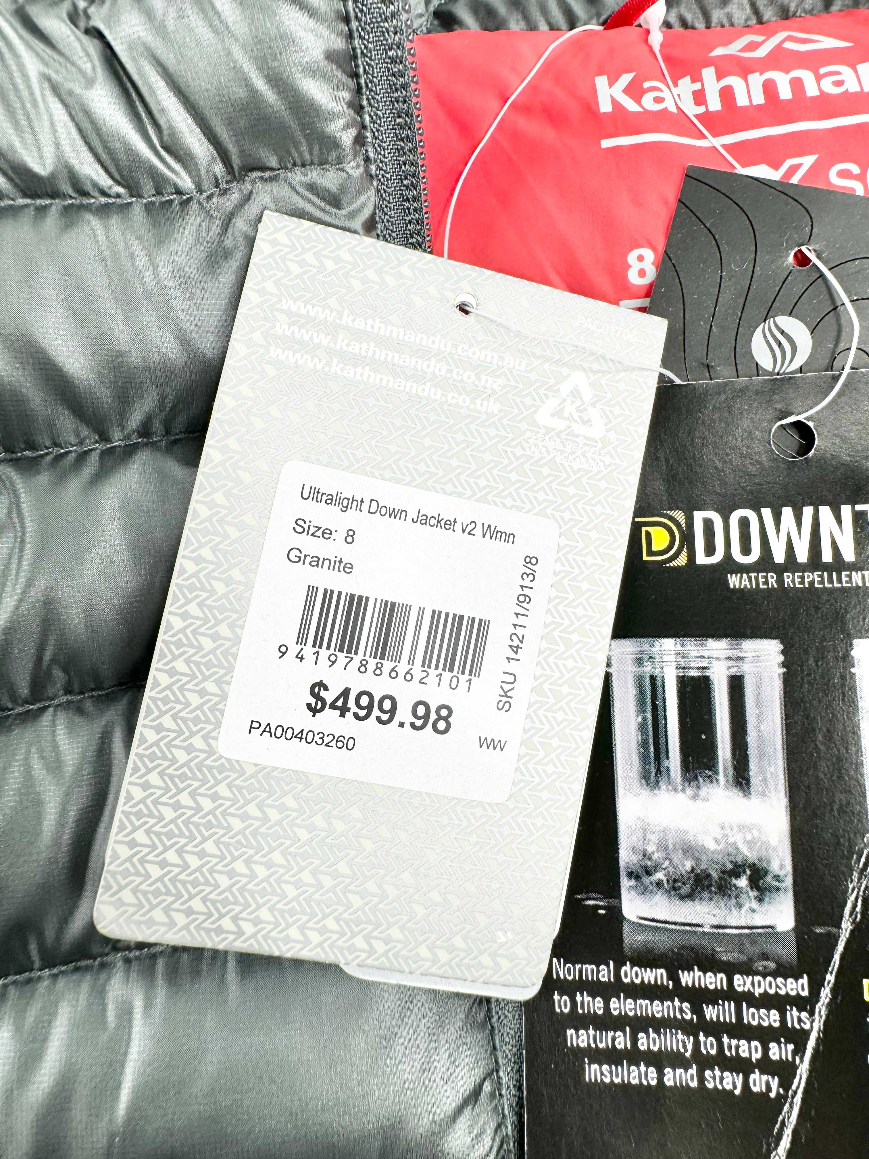Kathmandu Ultralight Down Granite Jacket V2 NWT - AU8