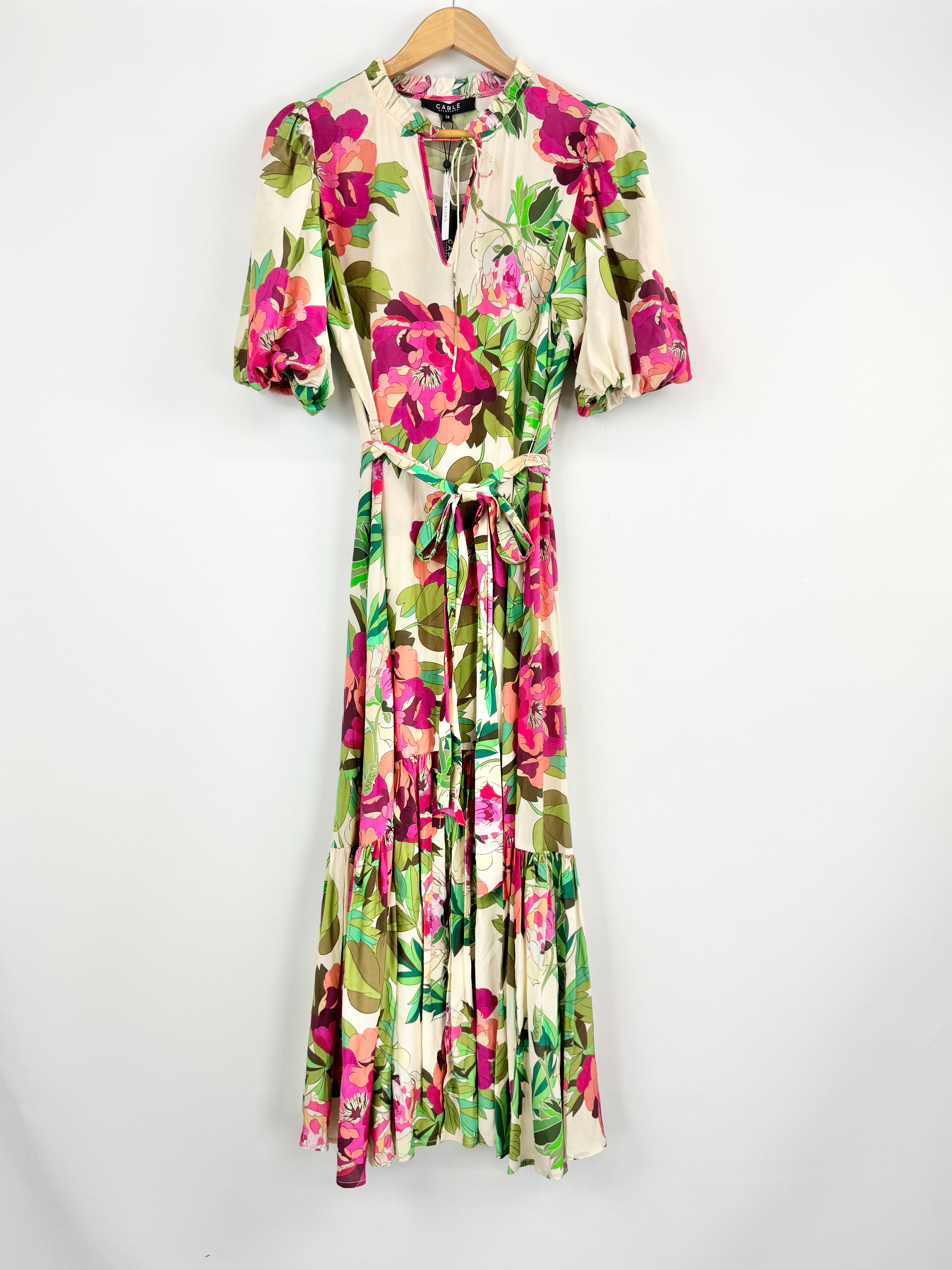 Cable Melbourne 'Fleur Maxi Dress Pink Floral' Dress NWT - AU14