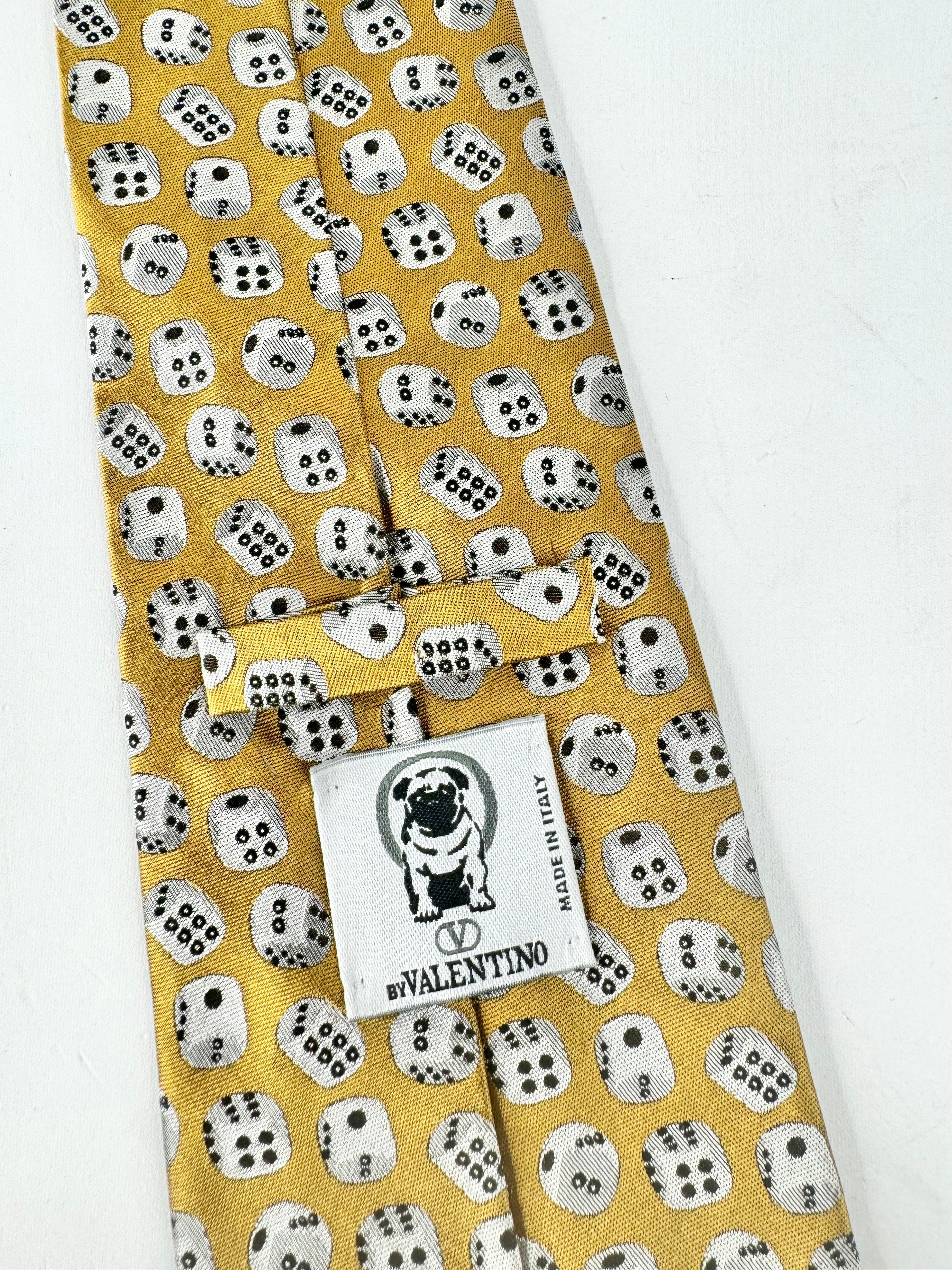 O by Valentino Gold Silk Dice Patterned Tie