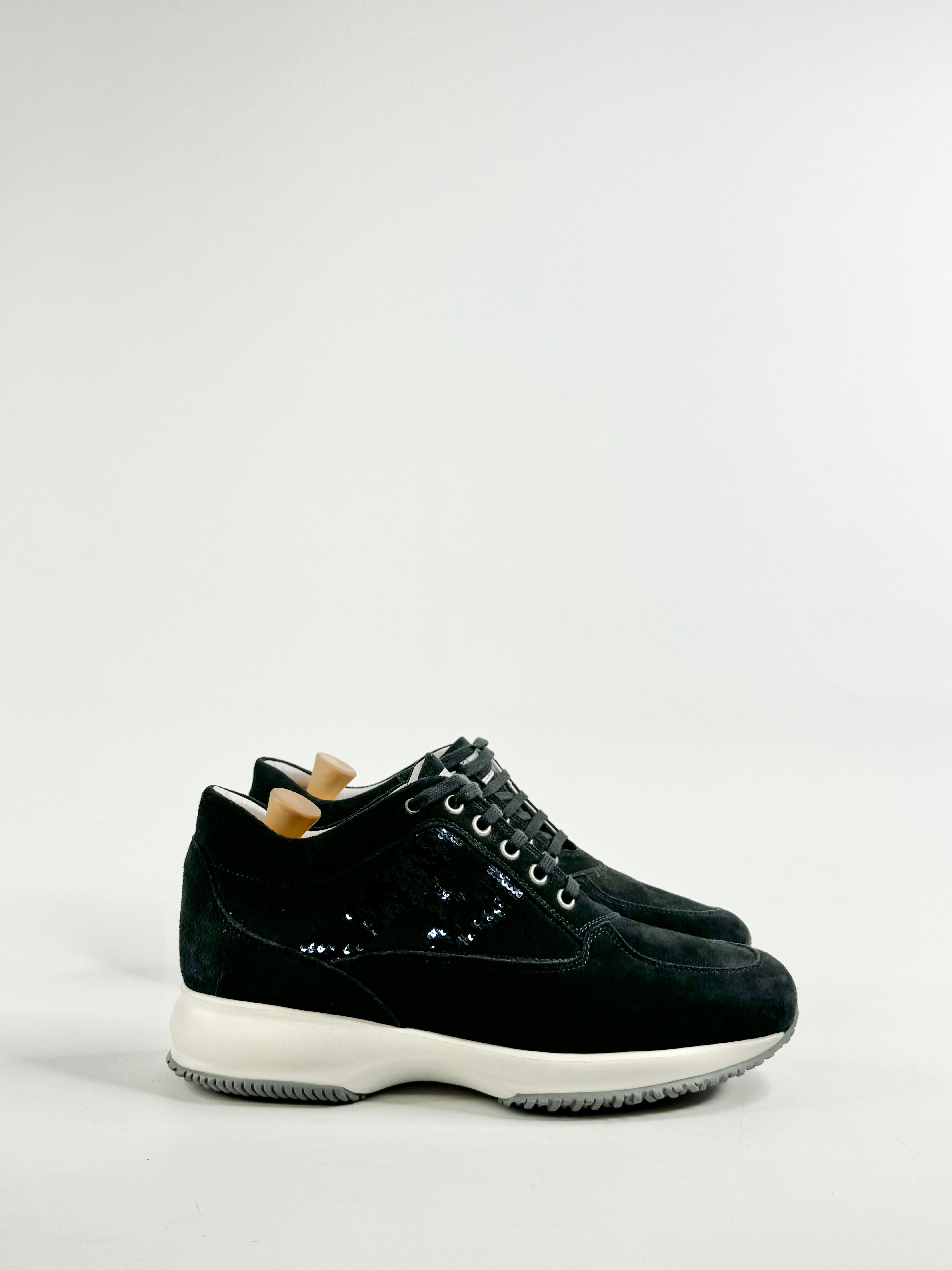 Hogan Interative Navy Blue Sequin Embellished Sneakers - EU40