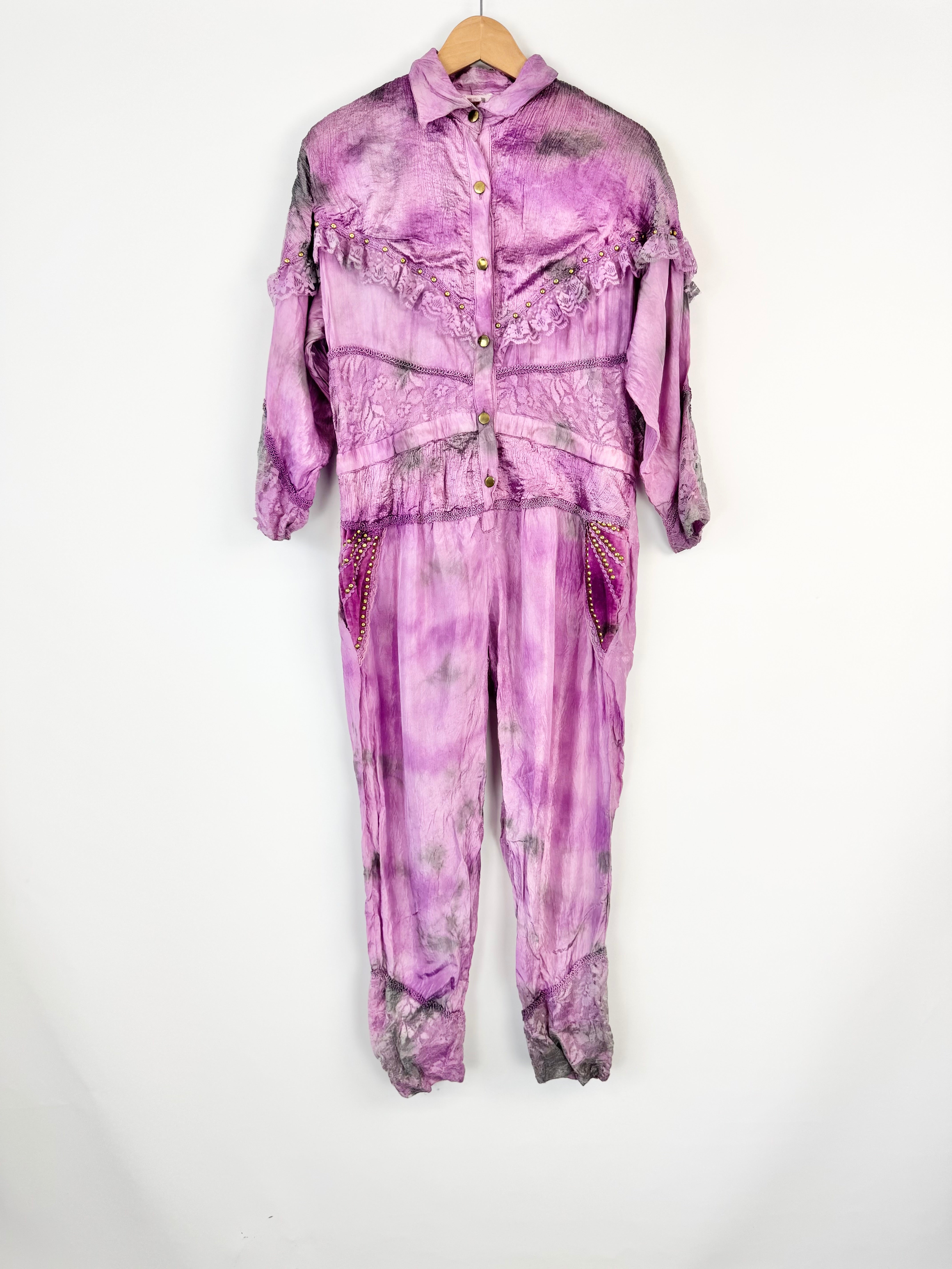 Vintage Purple & Grey Lace Embellished Jumpsuit - AU10