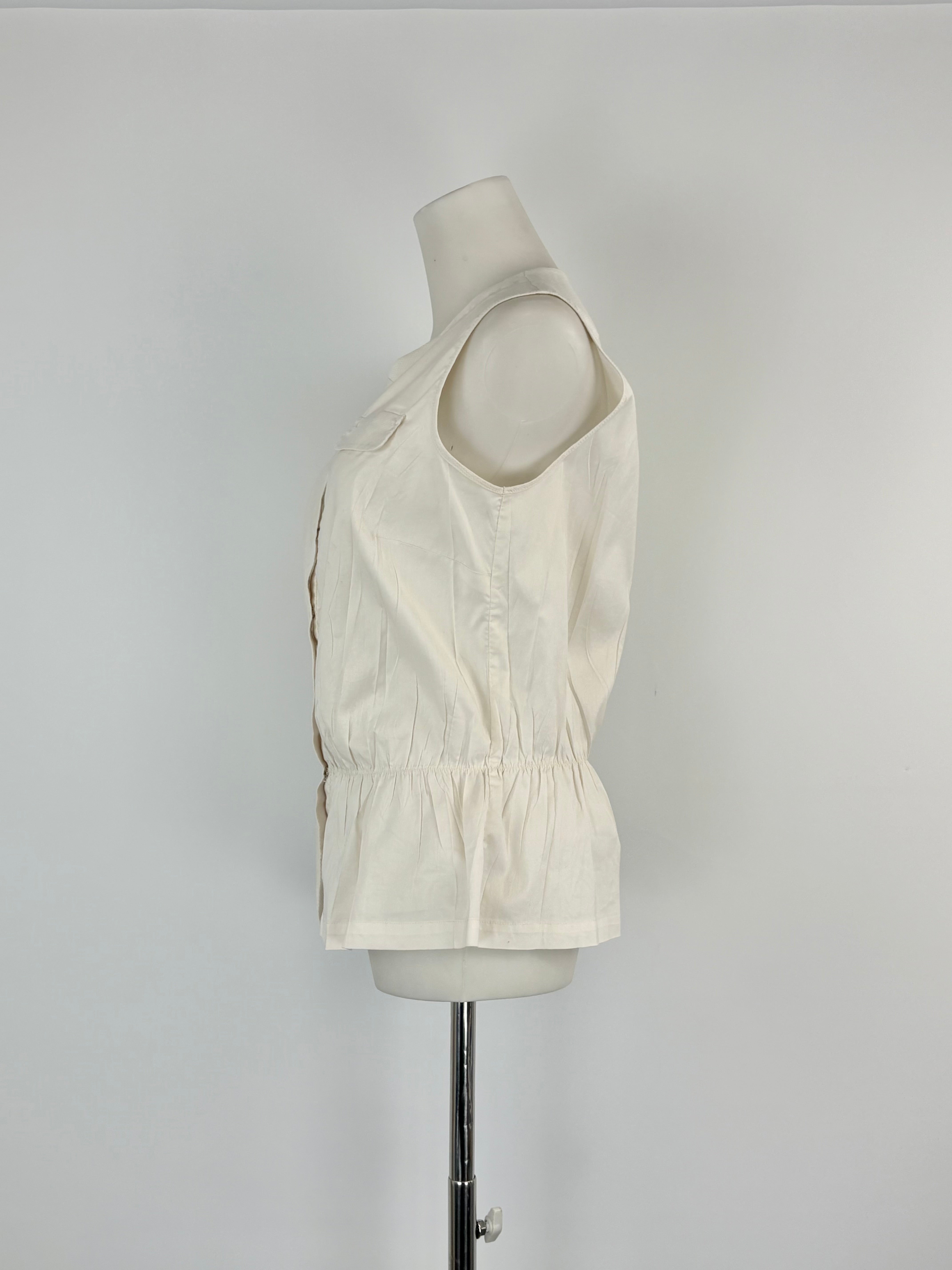 Cotélac Ivory Sleeveless Button-Up Peplum Top - AU8