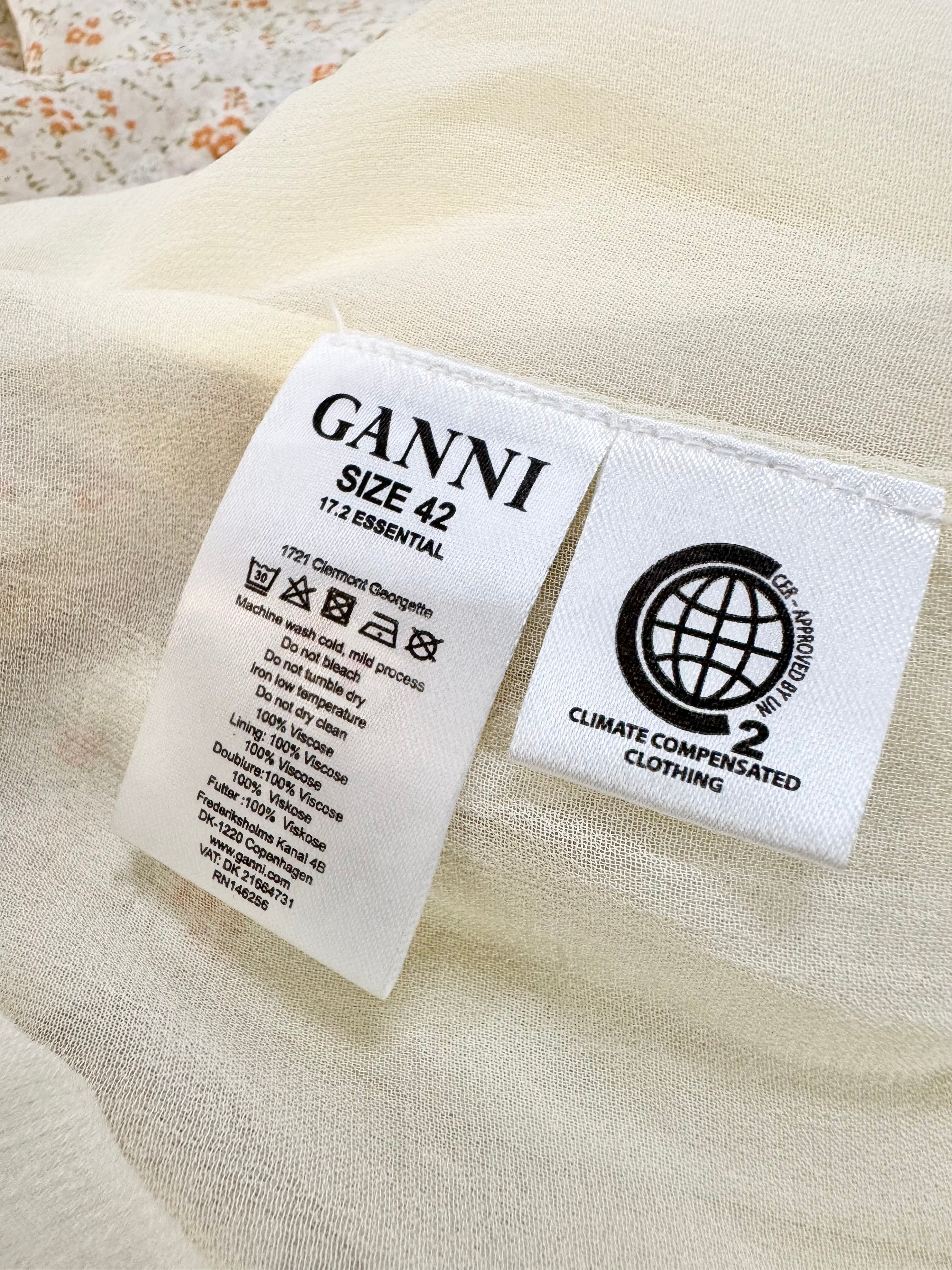 Ganni Ecru 'Clermont' Georgette Floral Dress - AU10/12