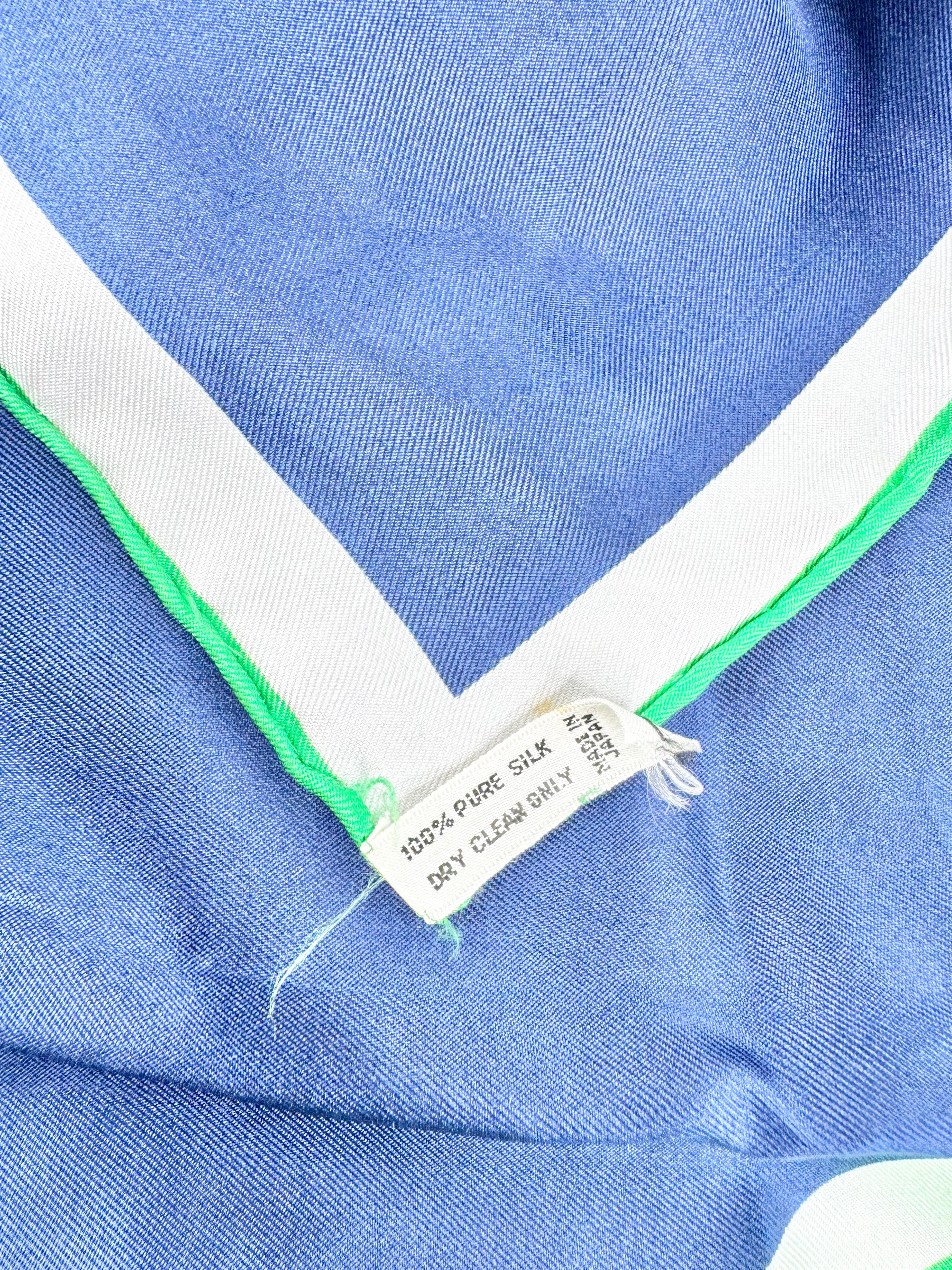Oroton Navy & Green Square Silk Scarf