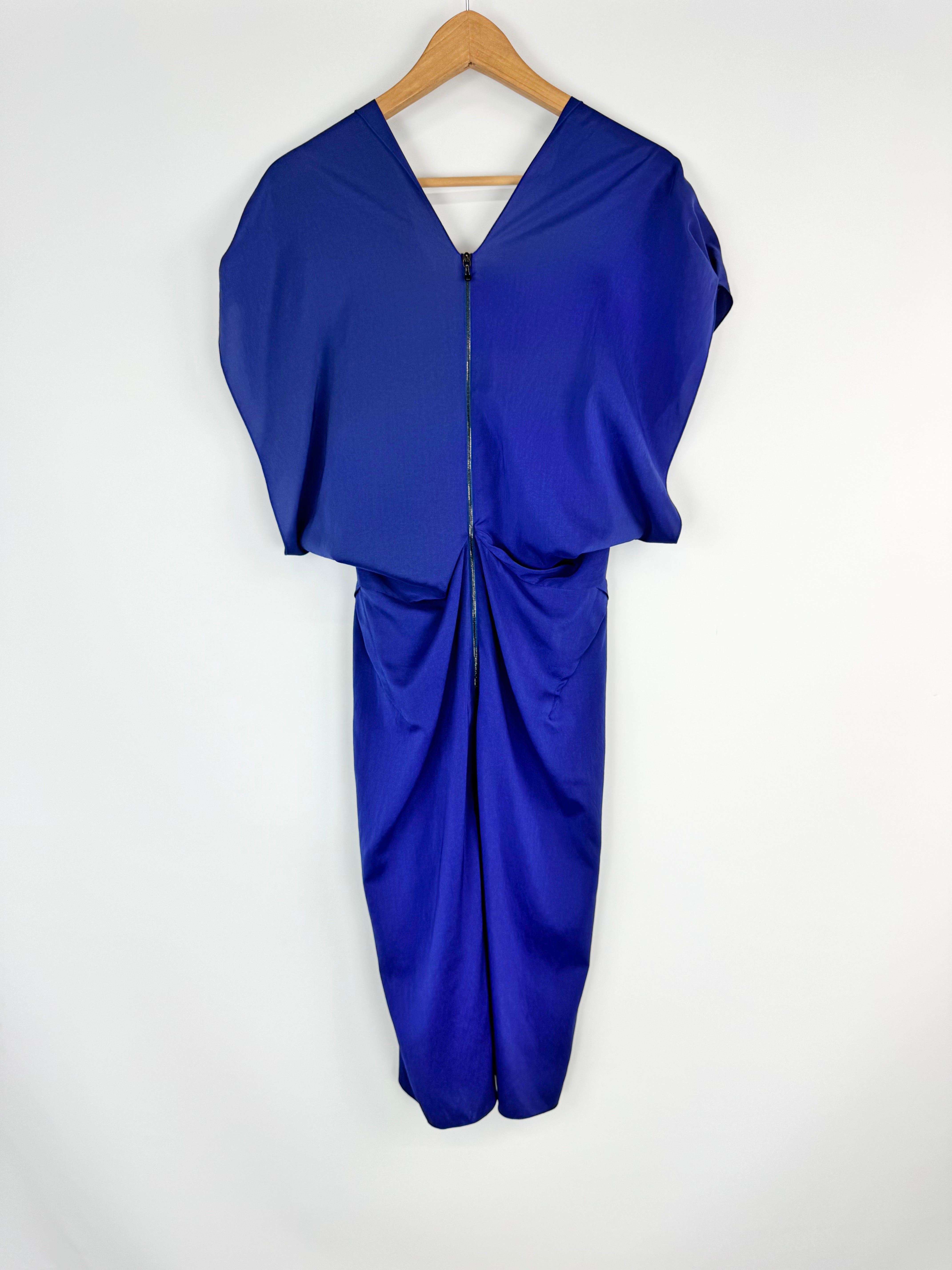 Roland Mouret Cobalt Silk Draped V-Neck Dress - AU12