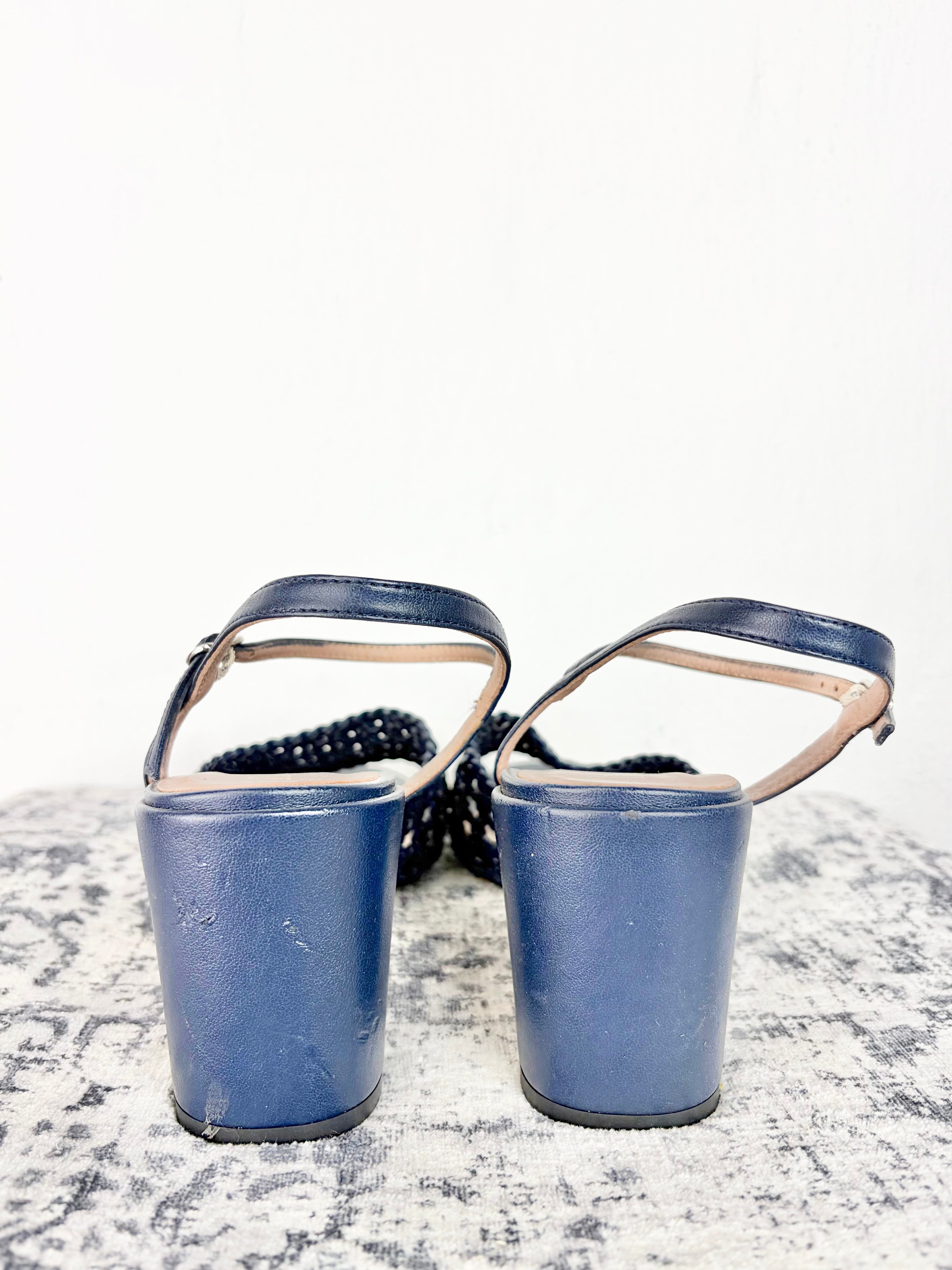 Rouje Paris Navy Blue Woven Leather Heels - EU40