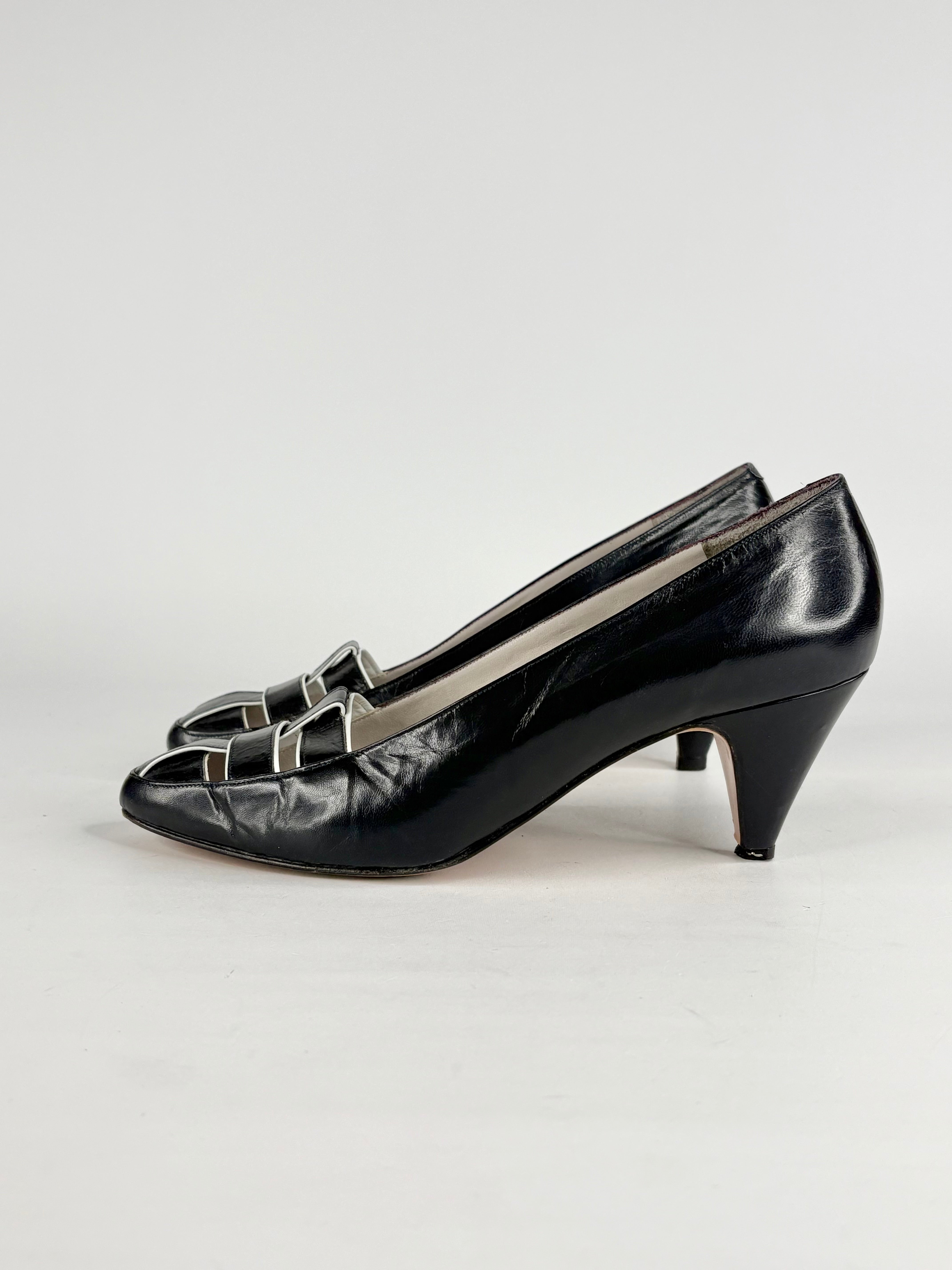 Vintage G. Zuin Black Leather Woven-Toe Pumps - EU38