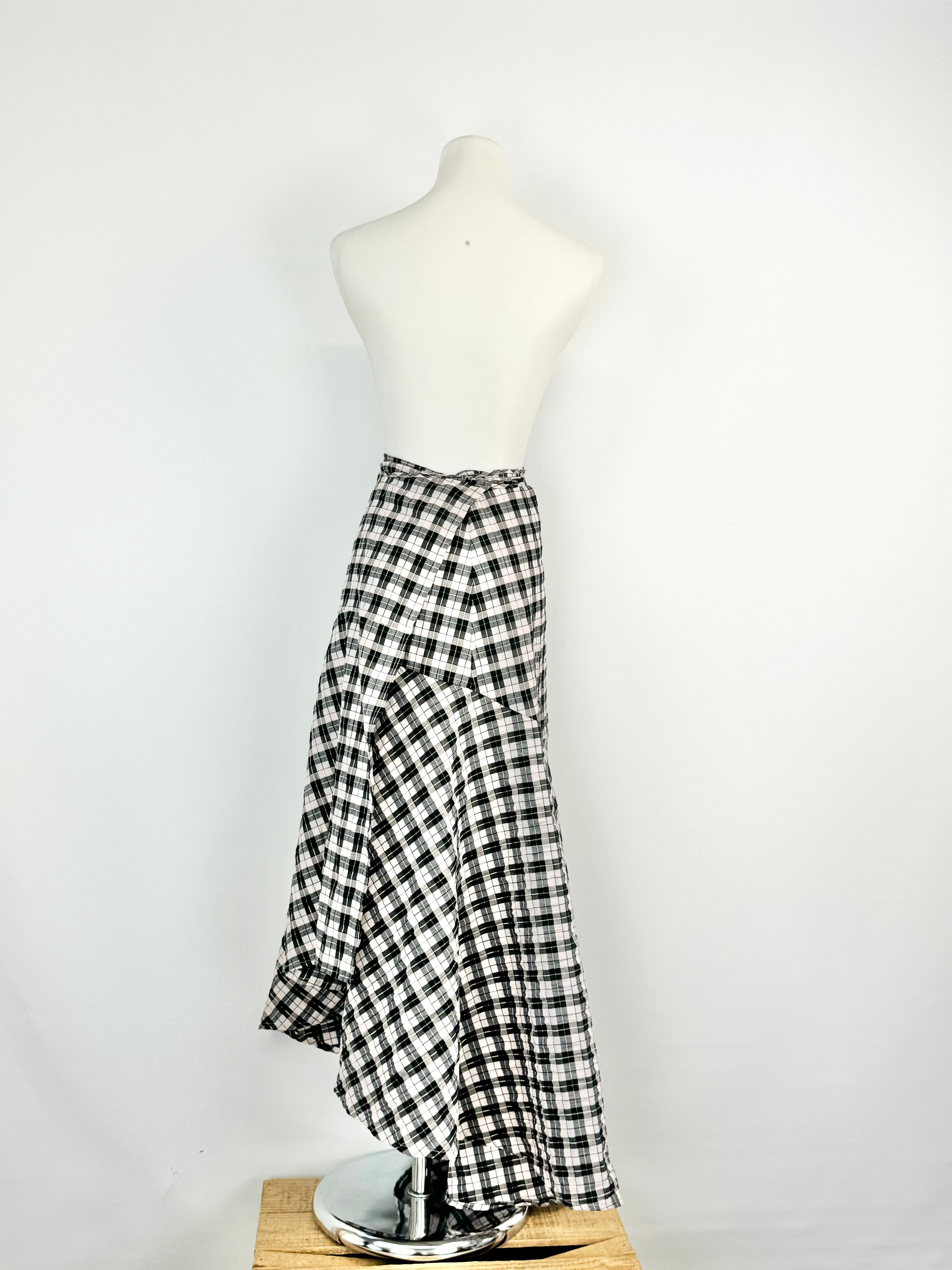 Ganni Pink Black & Silver Plaid Seersucker Maxi Skirt - AU8/10