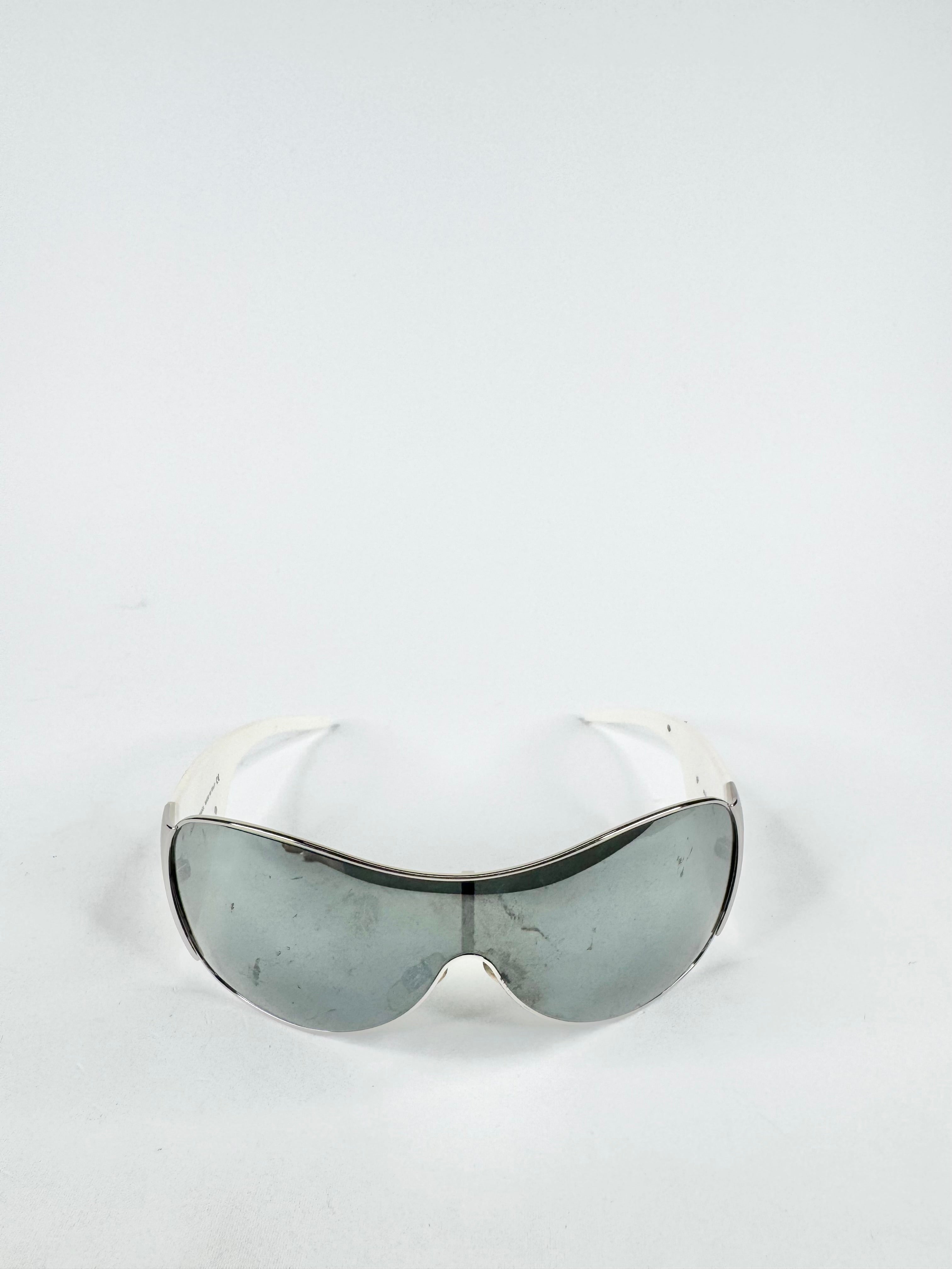 Dolce & Gabbana White Frame Shield Sunglasses