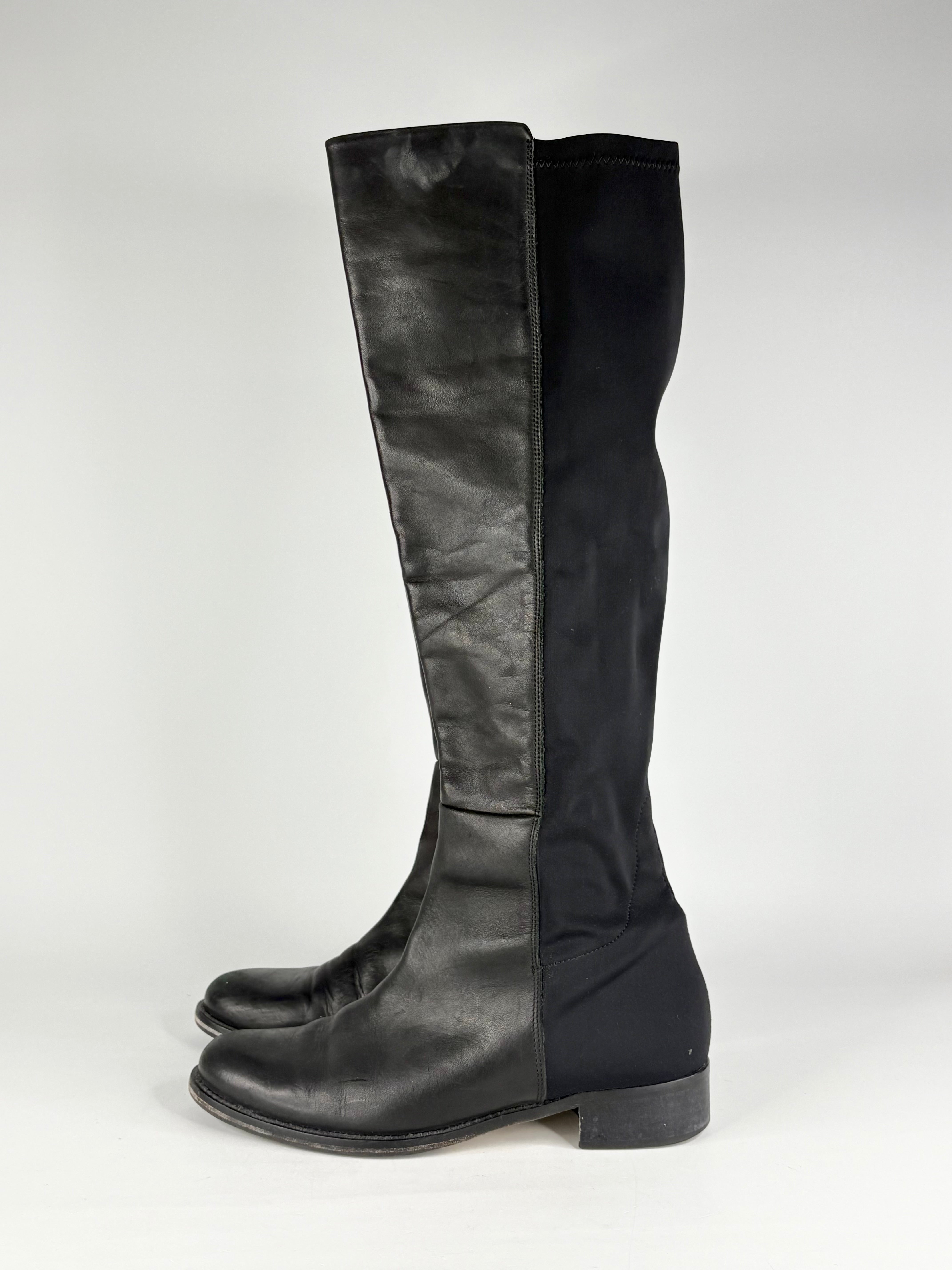 Milana Black Leather & Neoprene Riding Boots - EU41