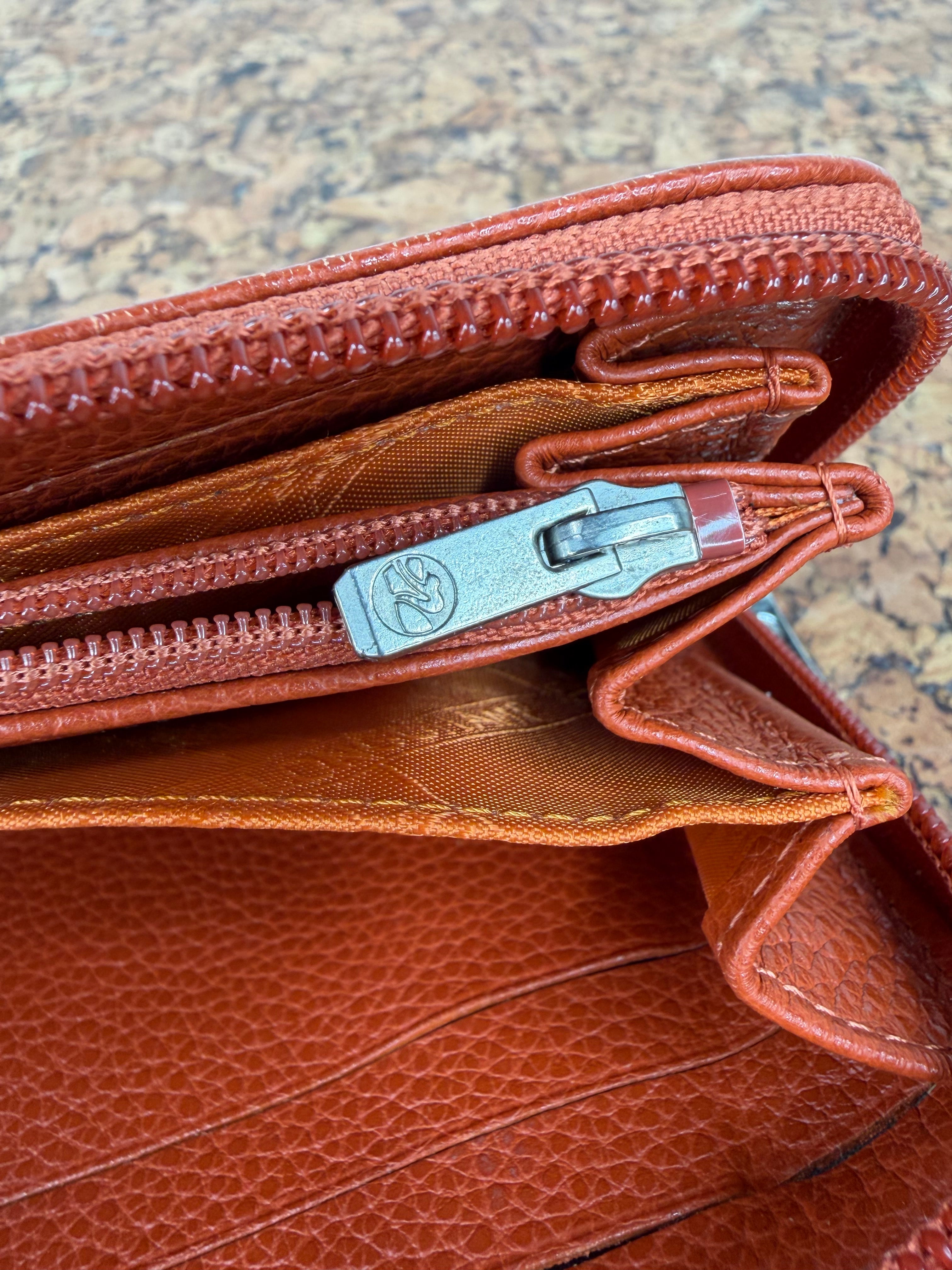 Longchamp Rust Pebbled Leather Wallet
