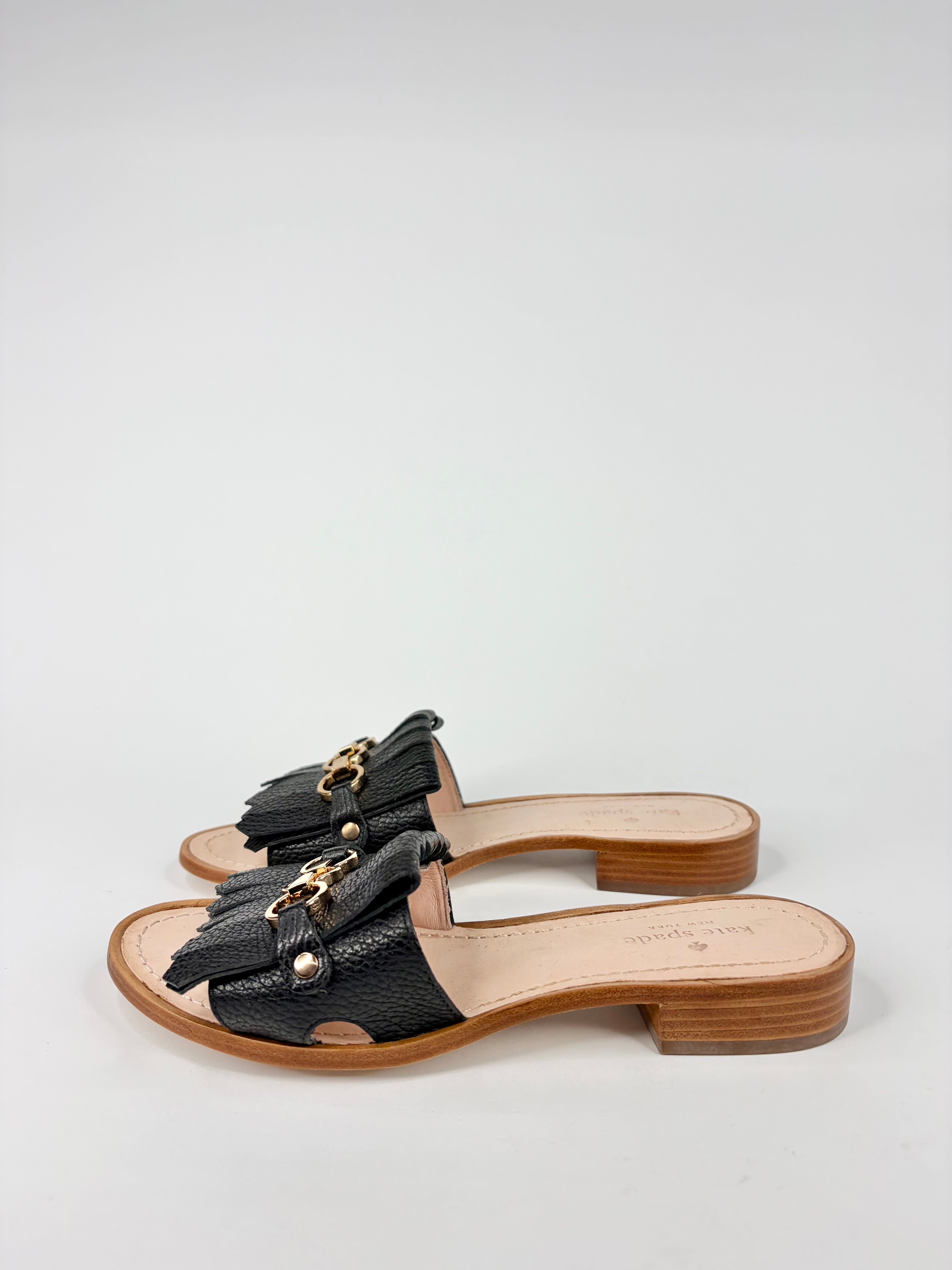 Kate Spade Black Leather 'Brie' Slides NWT - EU38