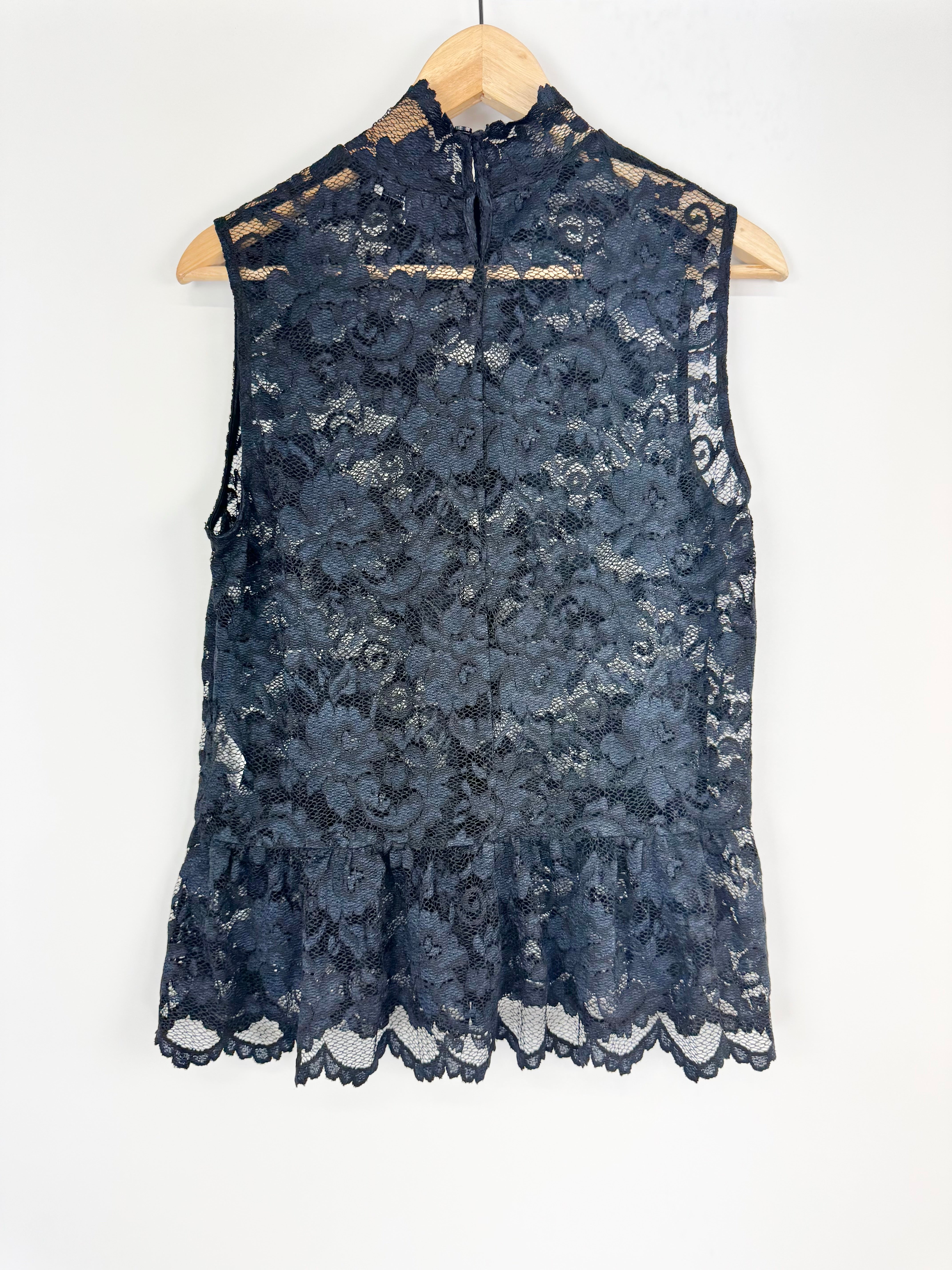 Ganni Black & Navy 'Flynn' Lace Top - AU10