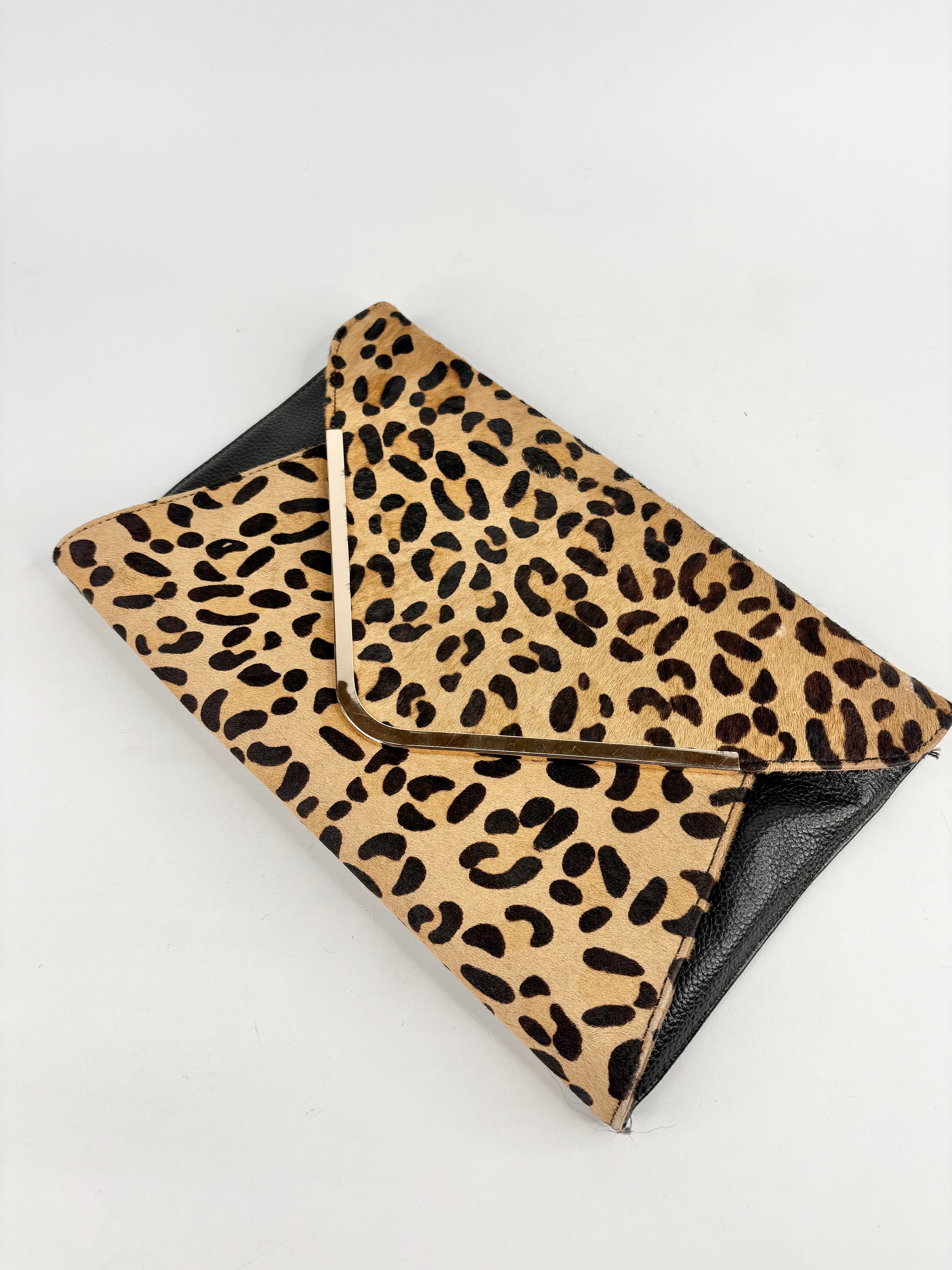 Hoss Animal Print Cowhide & Black Leather Large Clutch