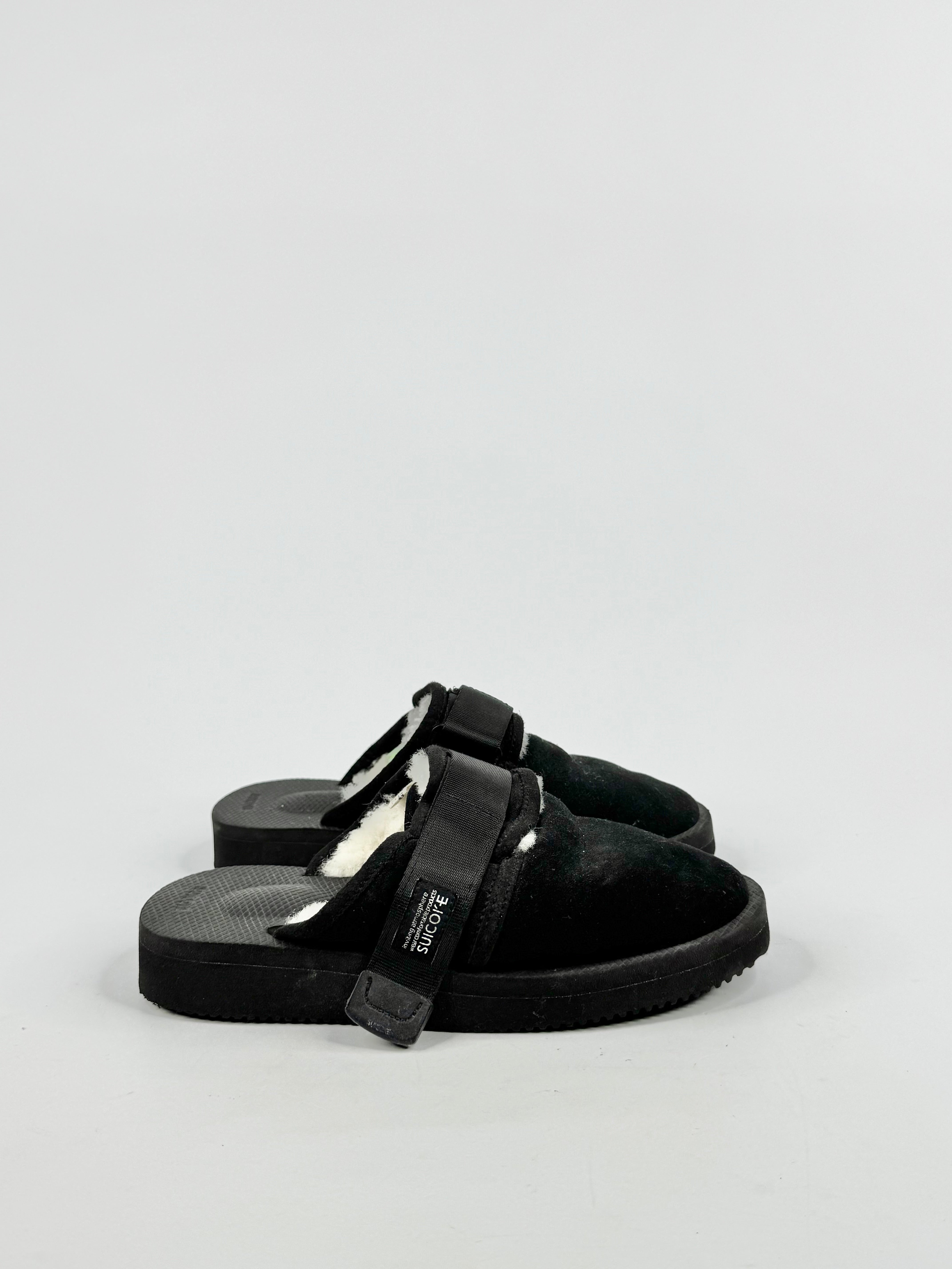 Suicoke Black Shearling Lined Slip Ons - EU35