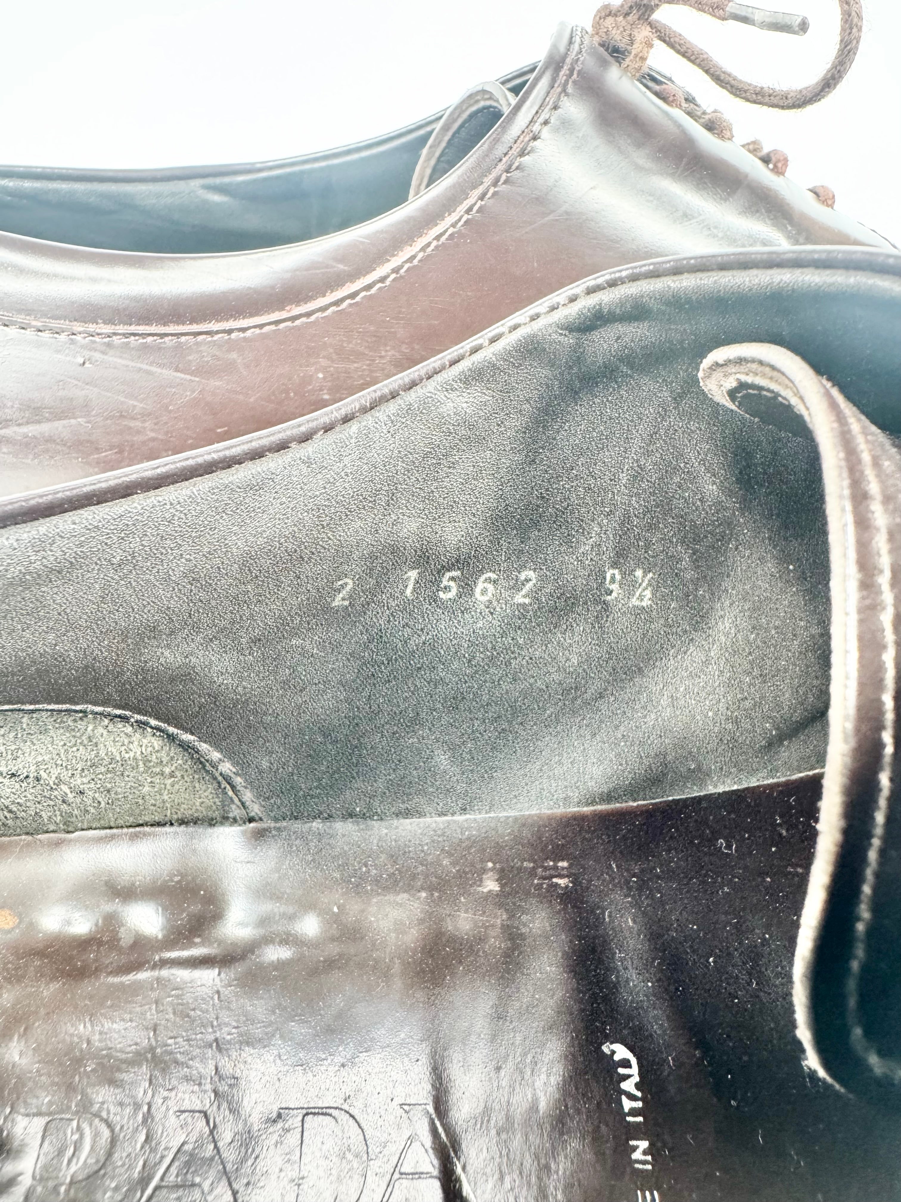 Dark Brown Square Tip Lace Up Leather Shoes - EU43