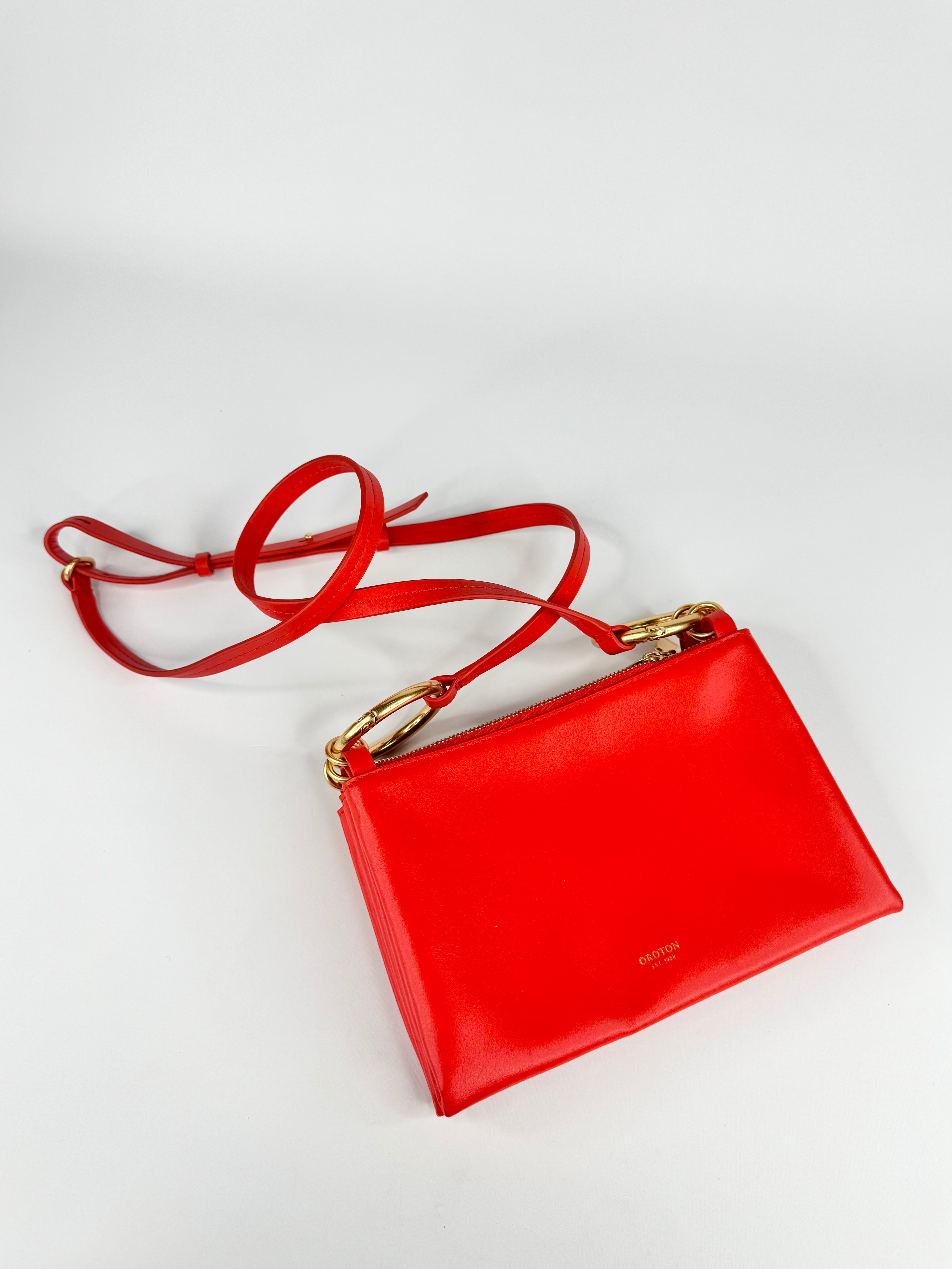 Oroton Chilli Red Smooth Leather Cross Body Bag