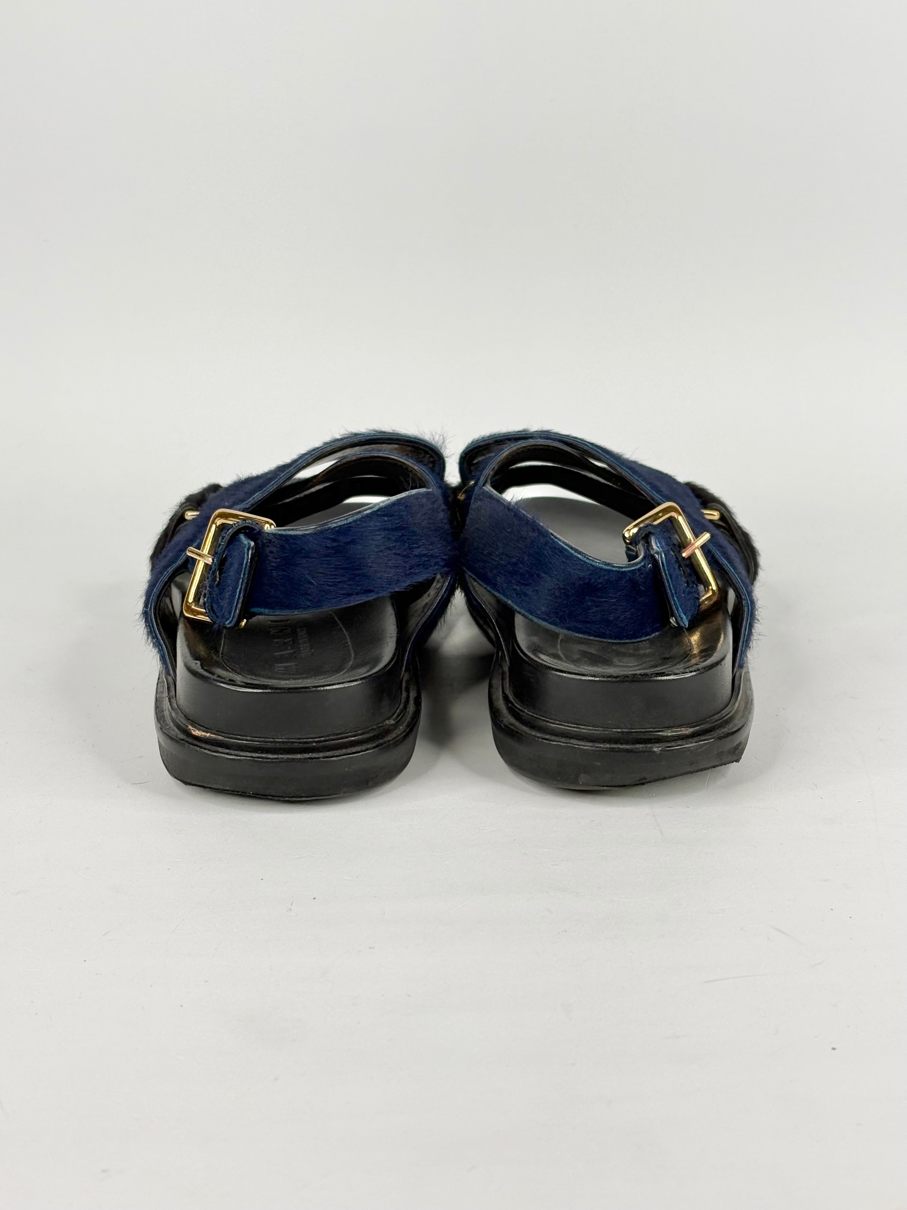 Marni Electric Blue Faux-Fur Strap 'Fussbett' Sandals - EU37