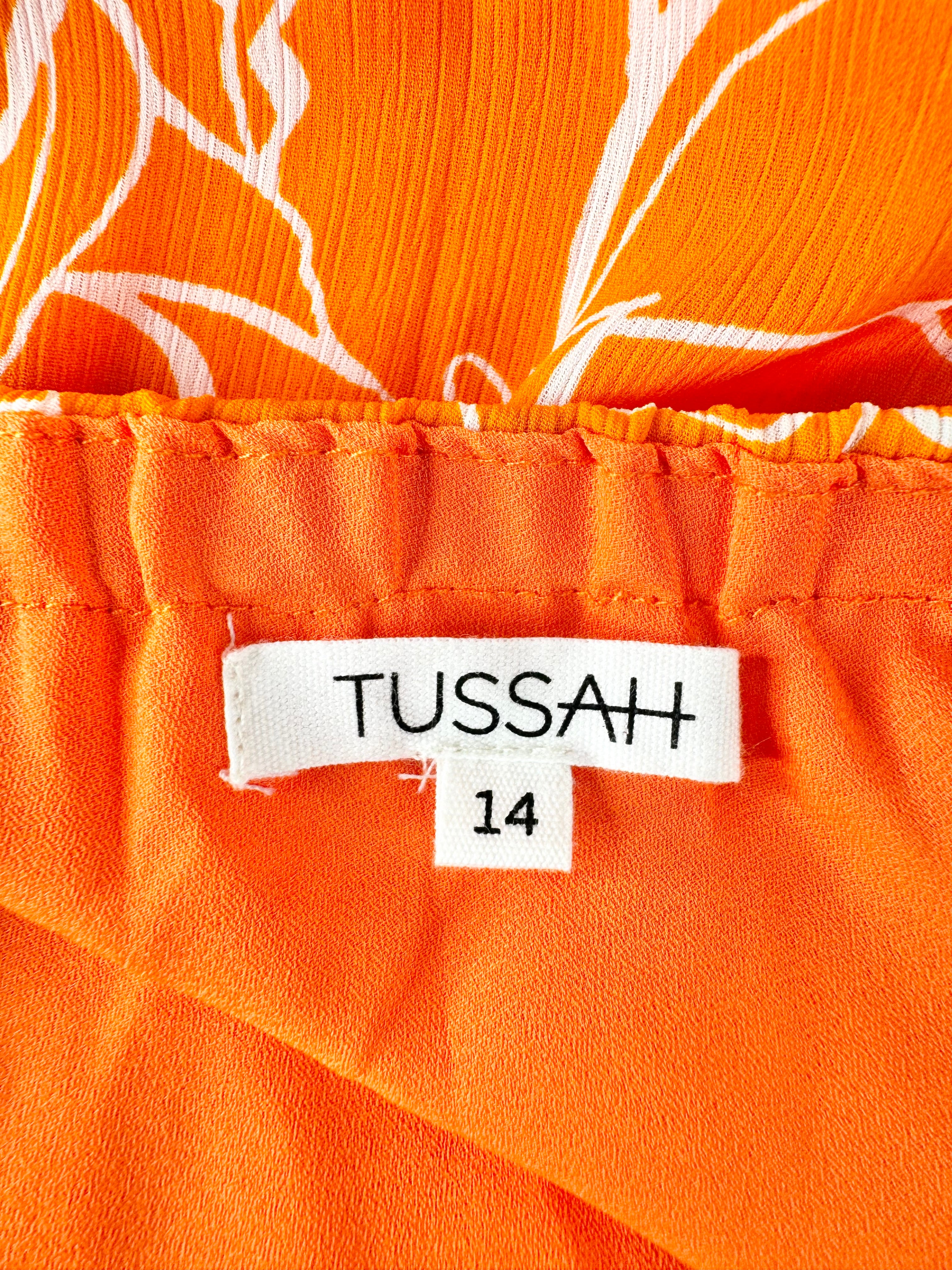 Tussah Orange Floral Off Shoulder Gown - AU14