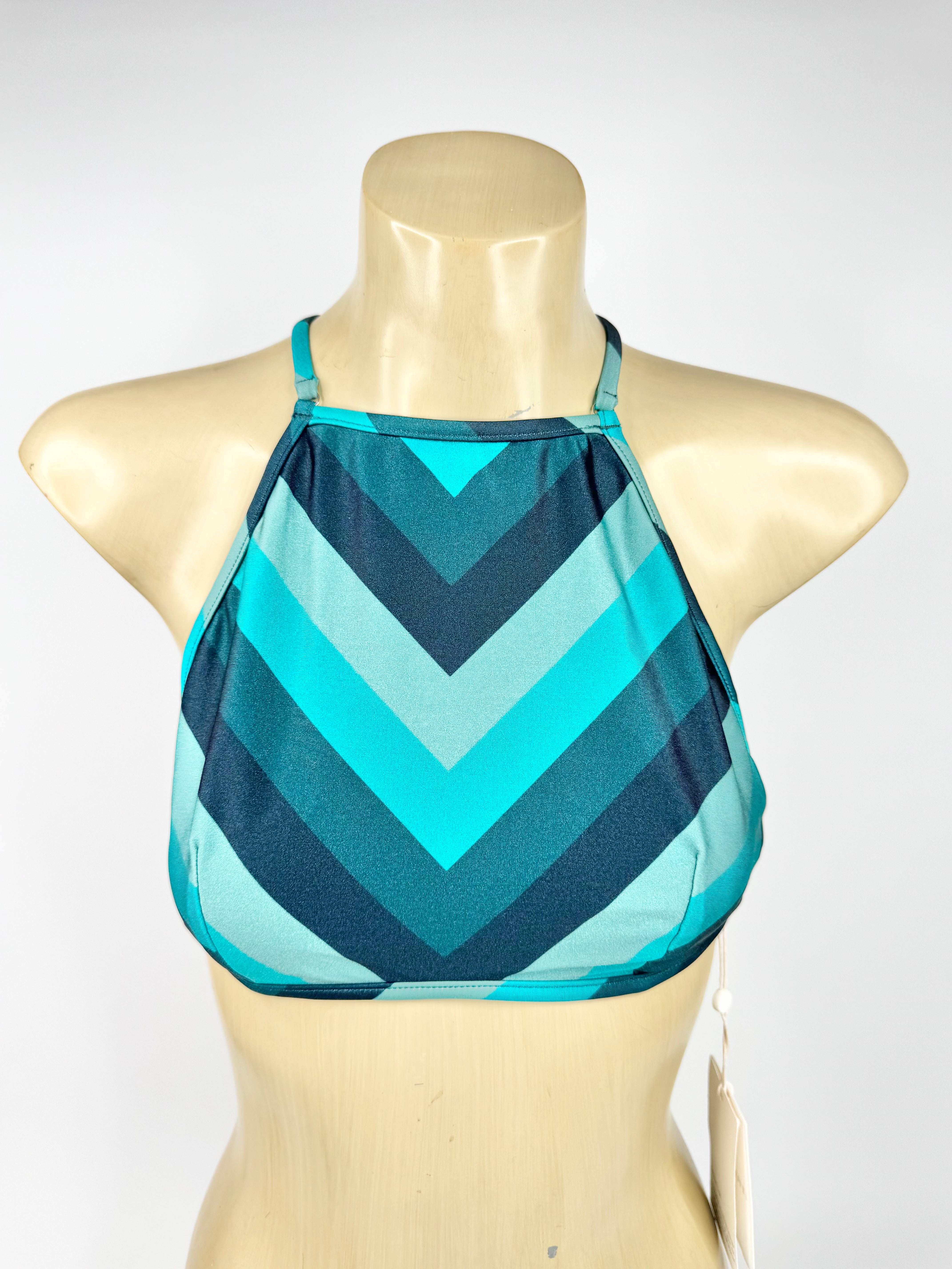 Zimmermann 'Teal Chevron' Halter Neck Bikini Top NWT - AU12