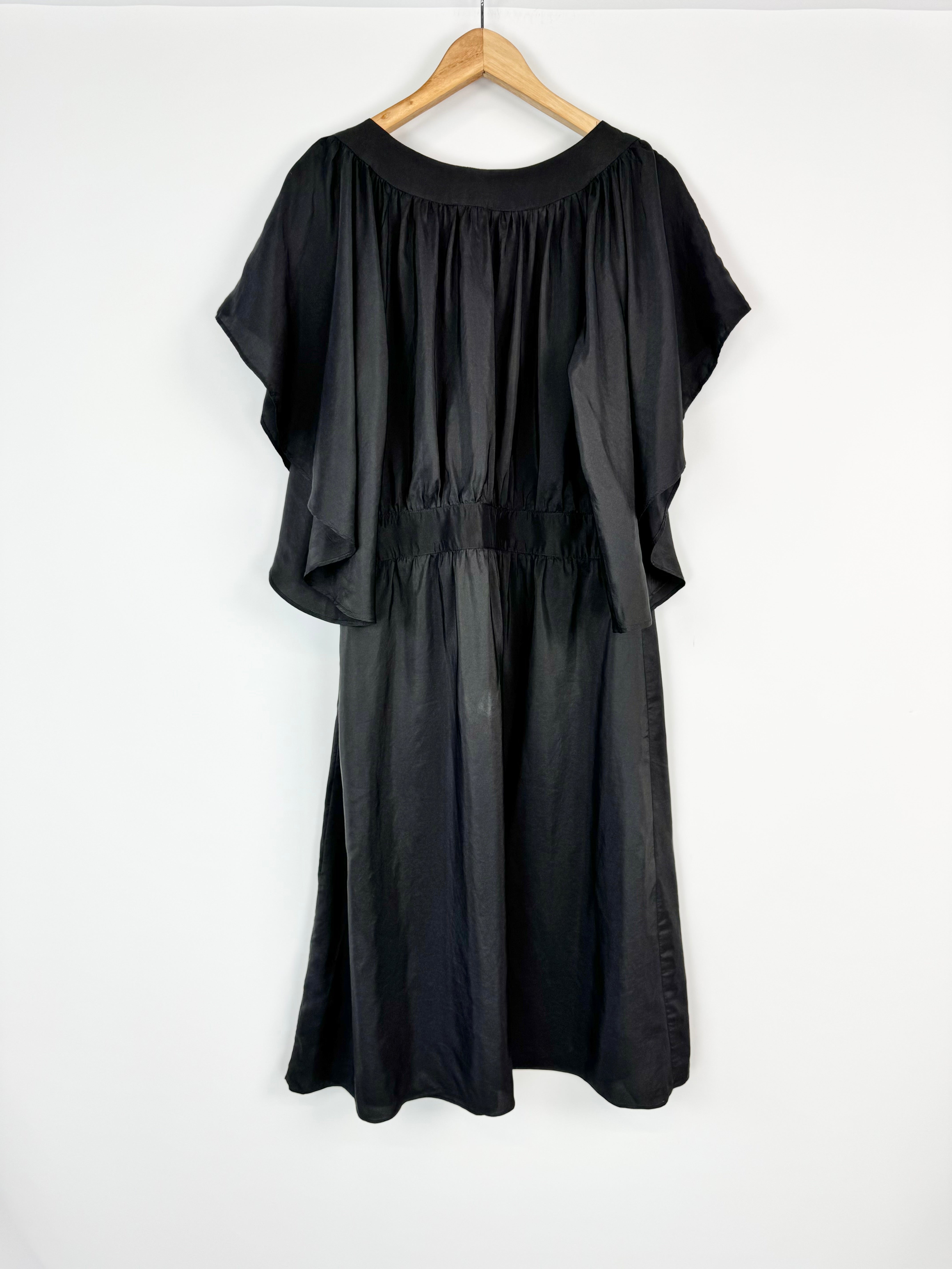 Fleur Wood Black Silk Batwing Dress - AU12