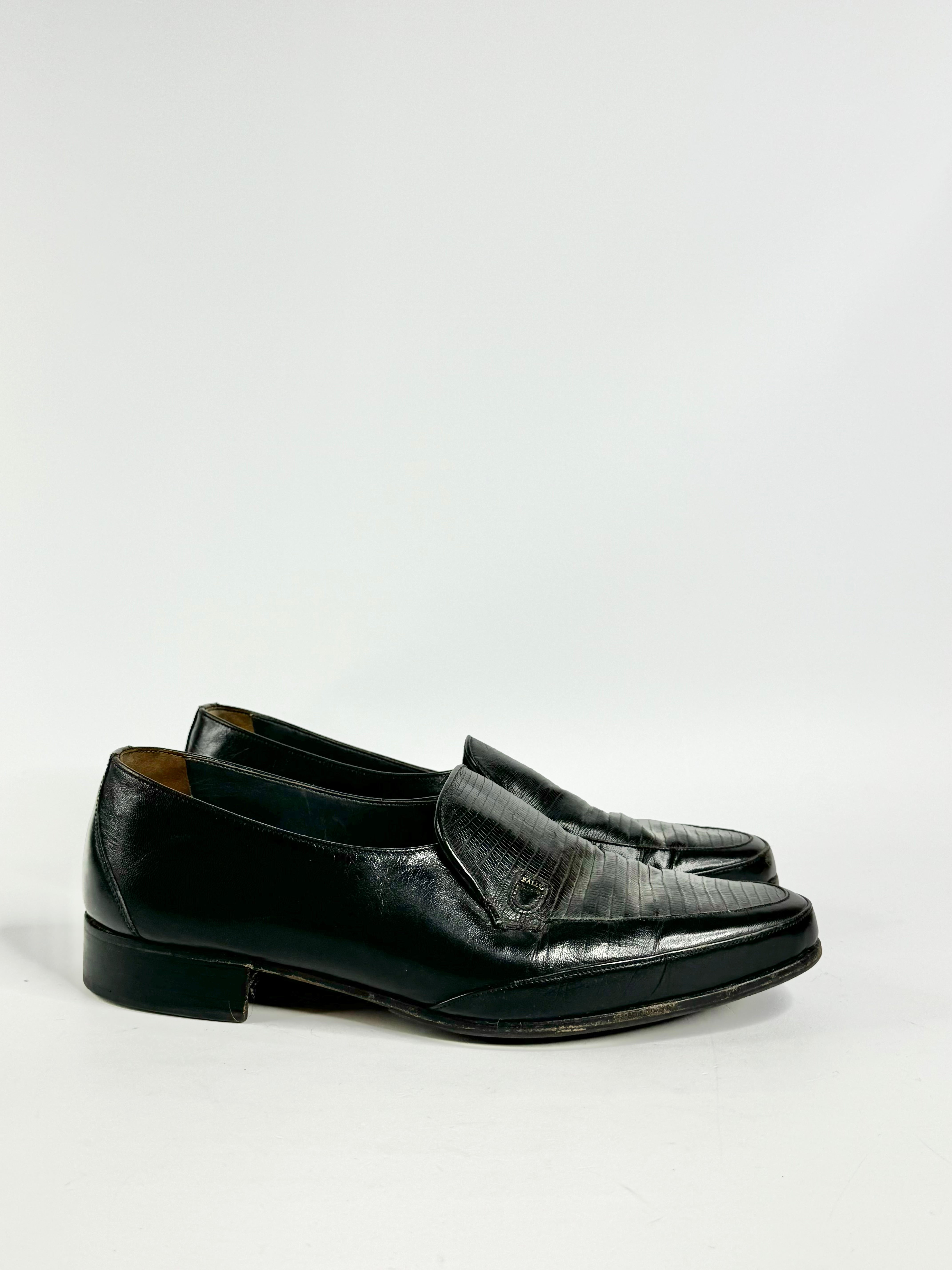 Vintage Bally Black Textured Loafers - EU42