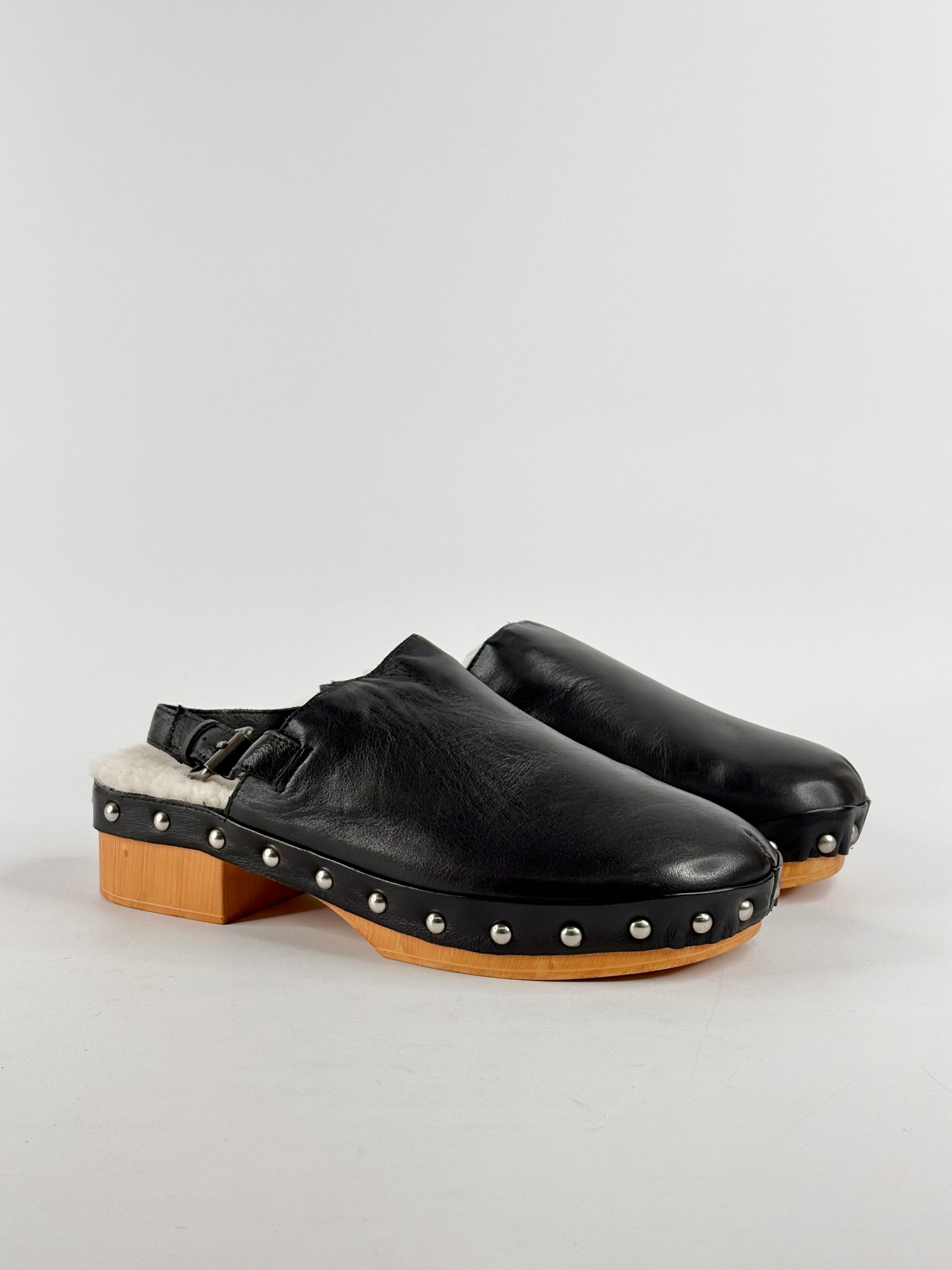 Mollini Black Leather & Faux Shearling Mules - EU37
