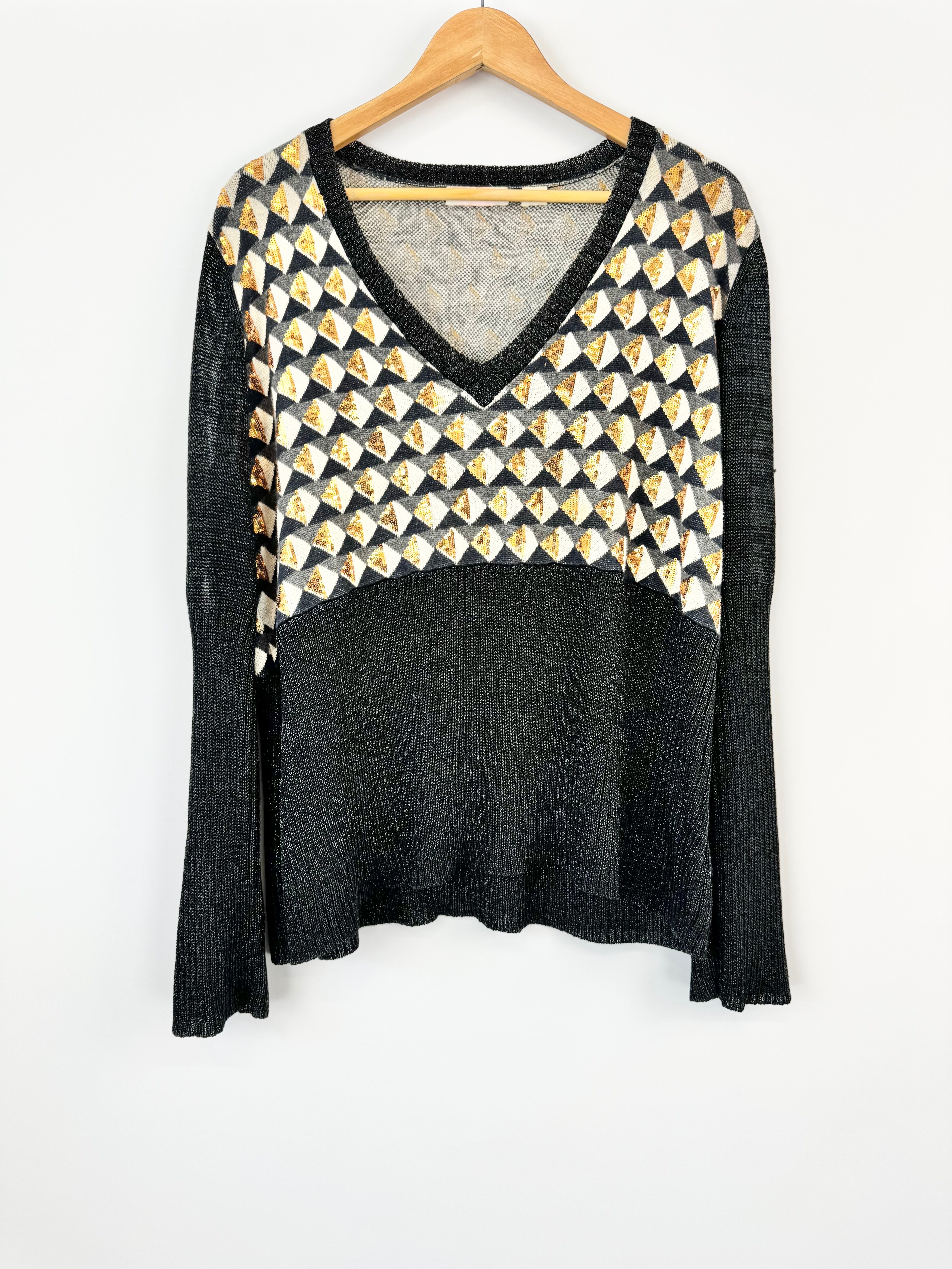 Sass & Bide 'Kicky Saints' Black, Grey & Cream Sequin Pattern Jumper - AU10/12