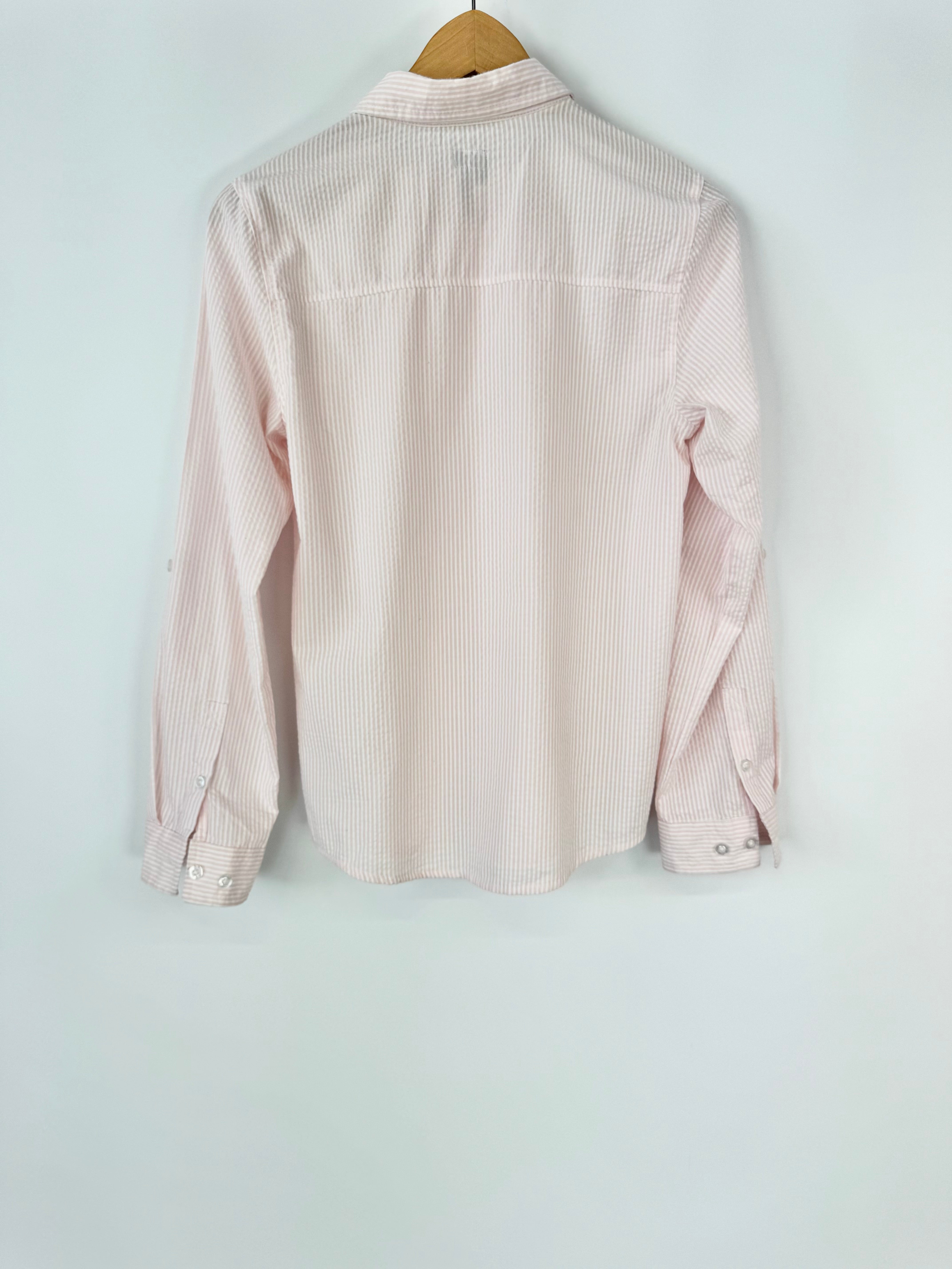 Y2K DKNY Pink & White Stripe Blouse - 14/16