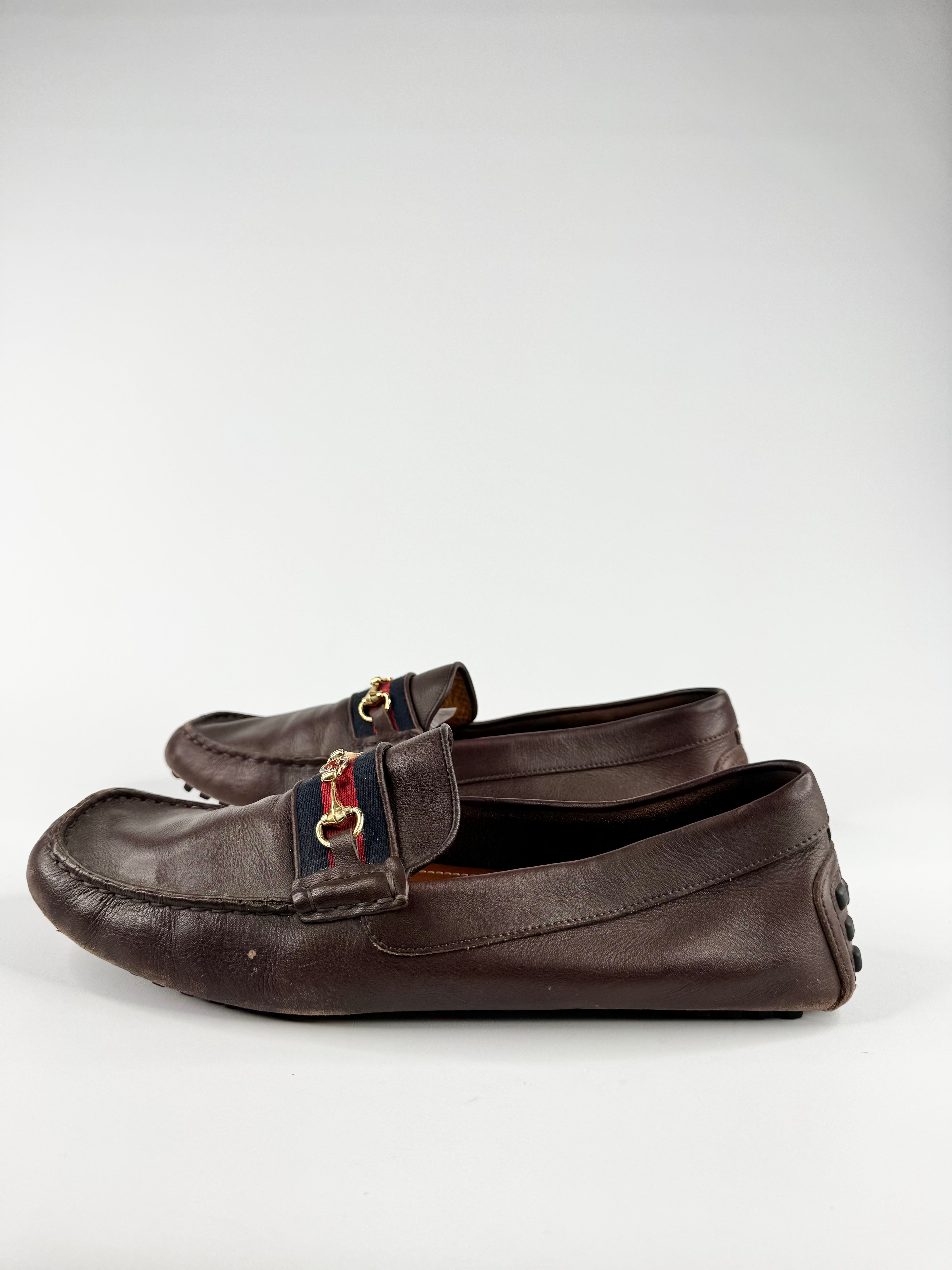 Gucci Brown Leather Driver Loafer with Horsebit - EU47