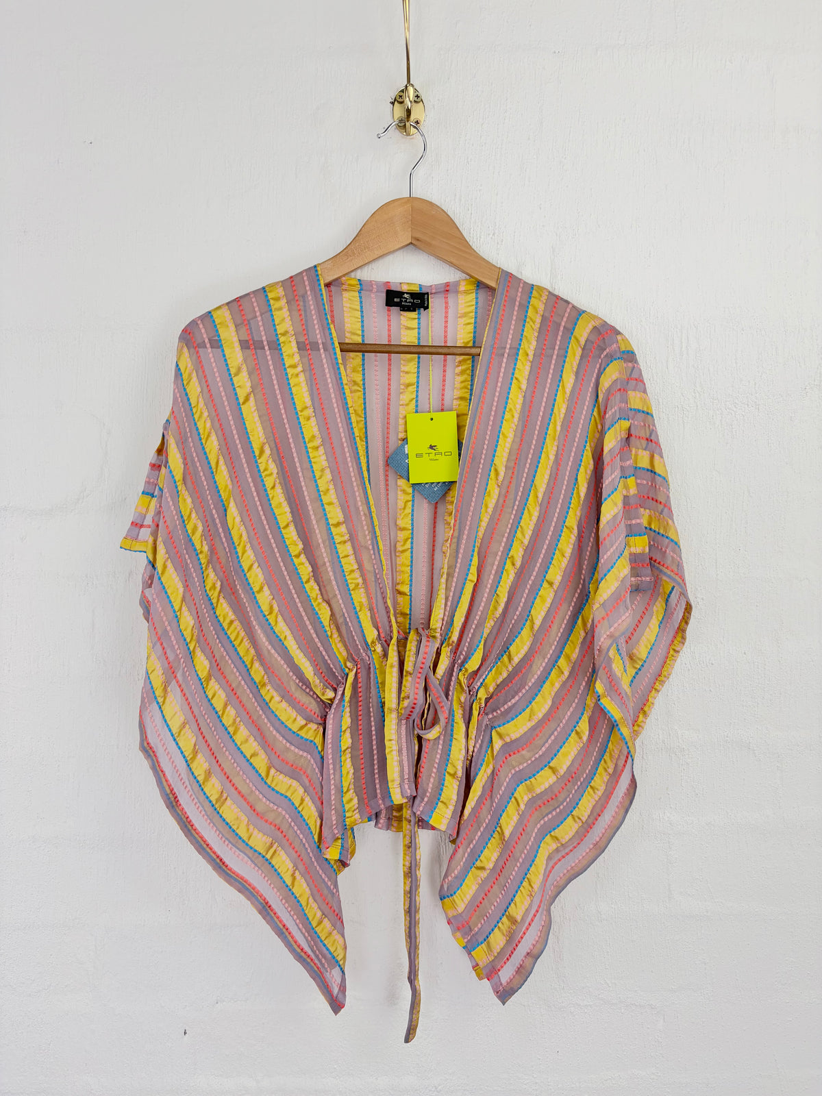 Etro Milano Sheer Pink, Gold, & Orange Silk Blouse NWT - AU16