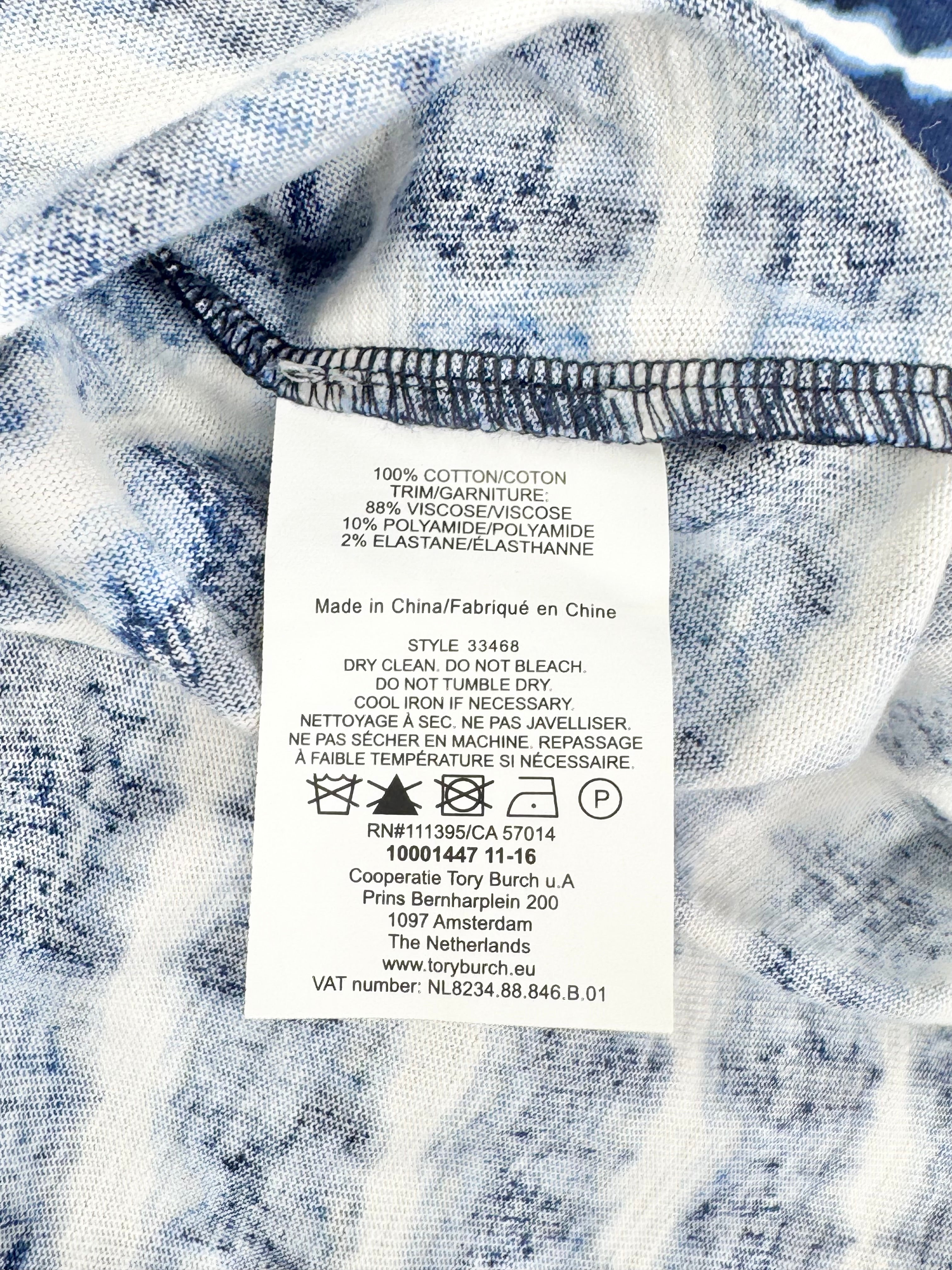 Tory Burch Blue & White 'Hollie' Long Sleeve Shift Dress - AU10/12