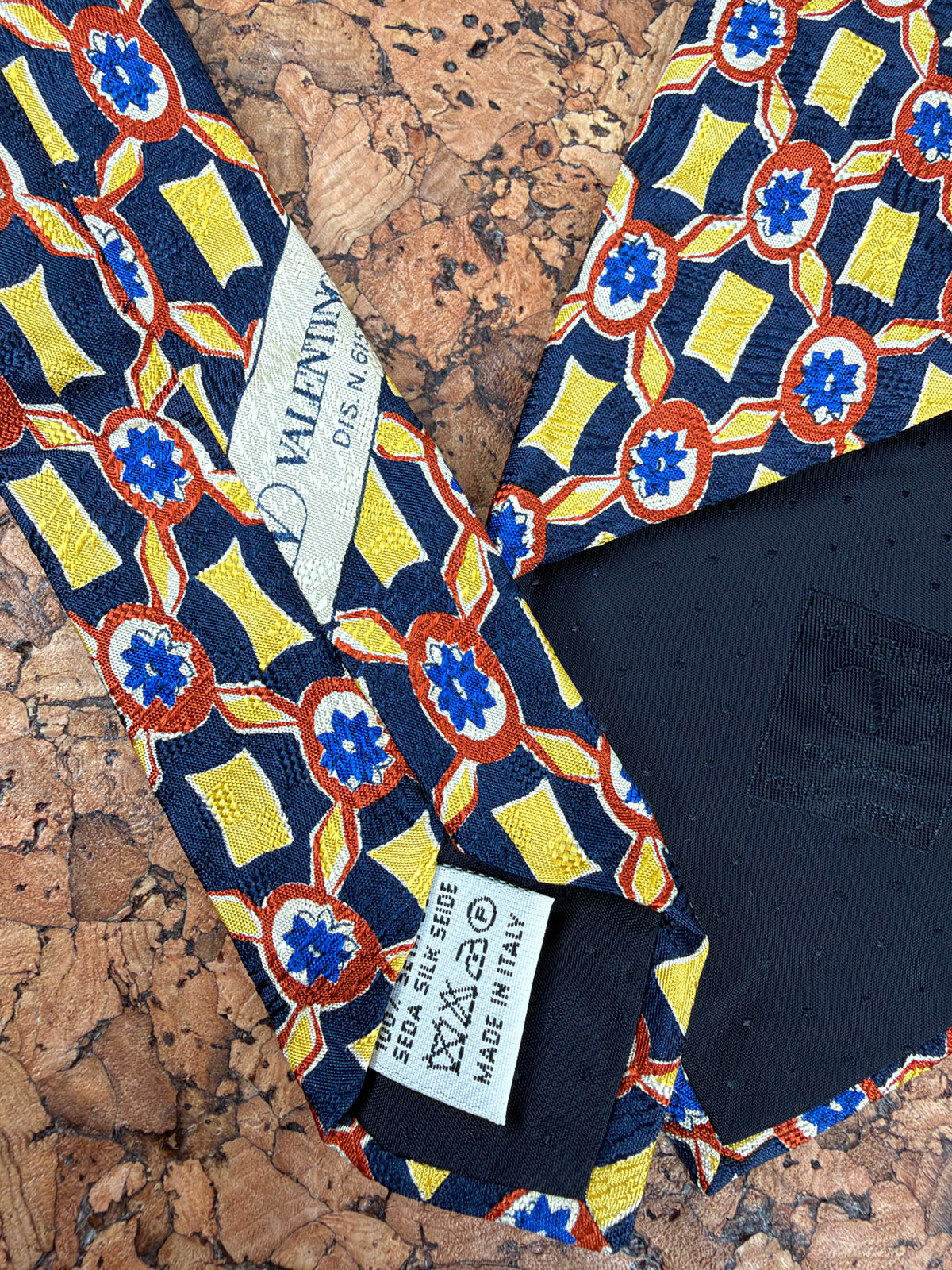 Valentino Cravatte Navy Yellow & Orange Abstract Floral Silk Tie