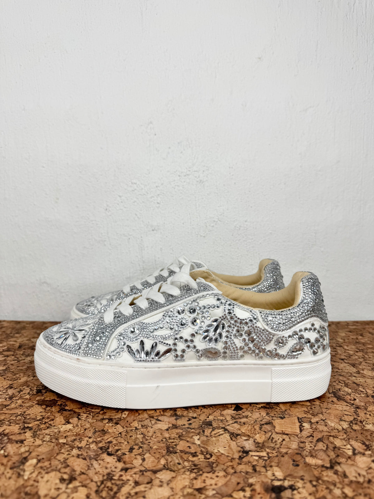 Betsy Johnson White Rhinestone Platform Sneakers - EU40