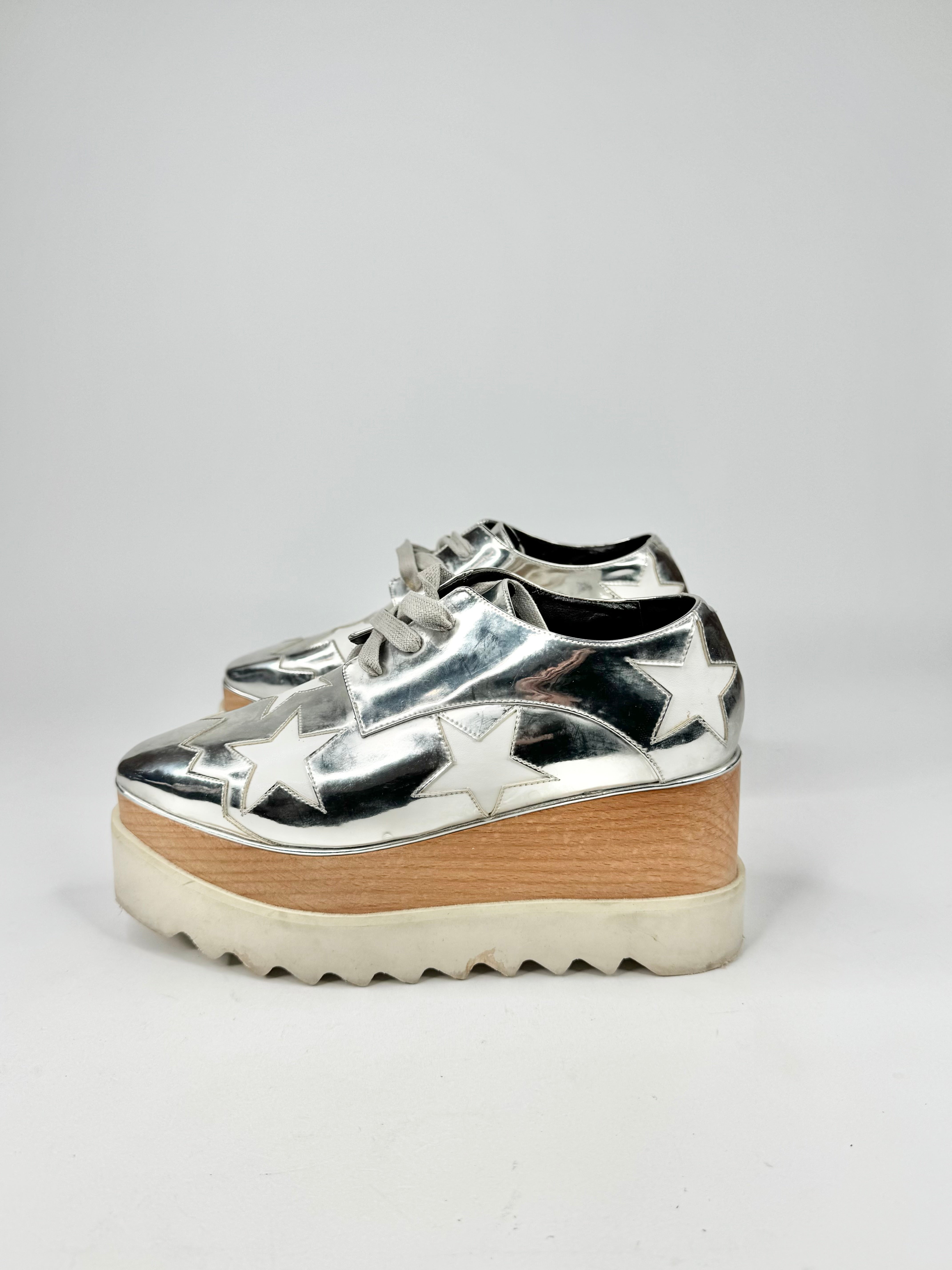 Stella McCartney Silver 'Elyse' Platform Lace Ups - EU35