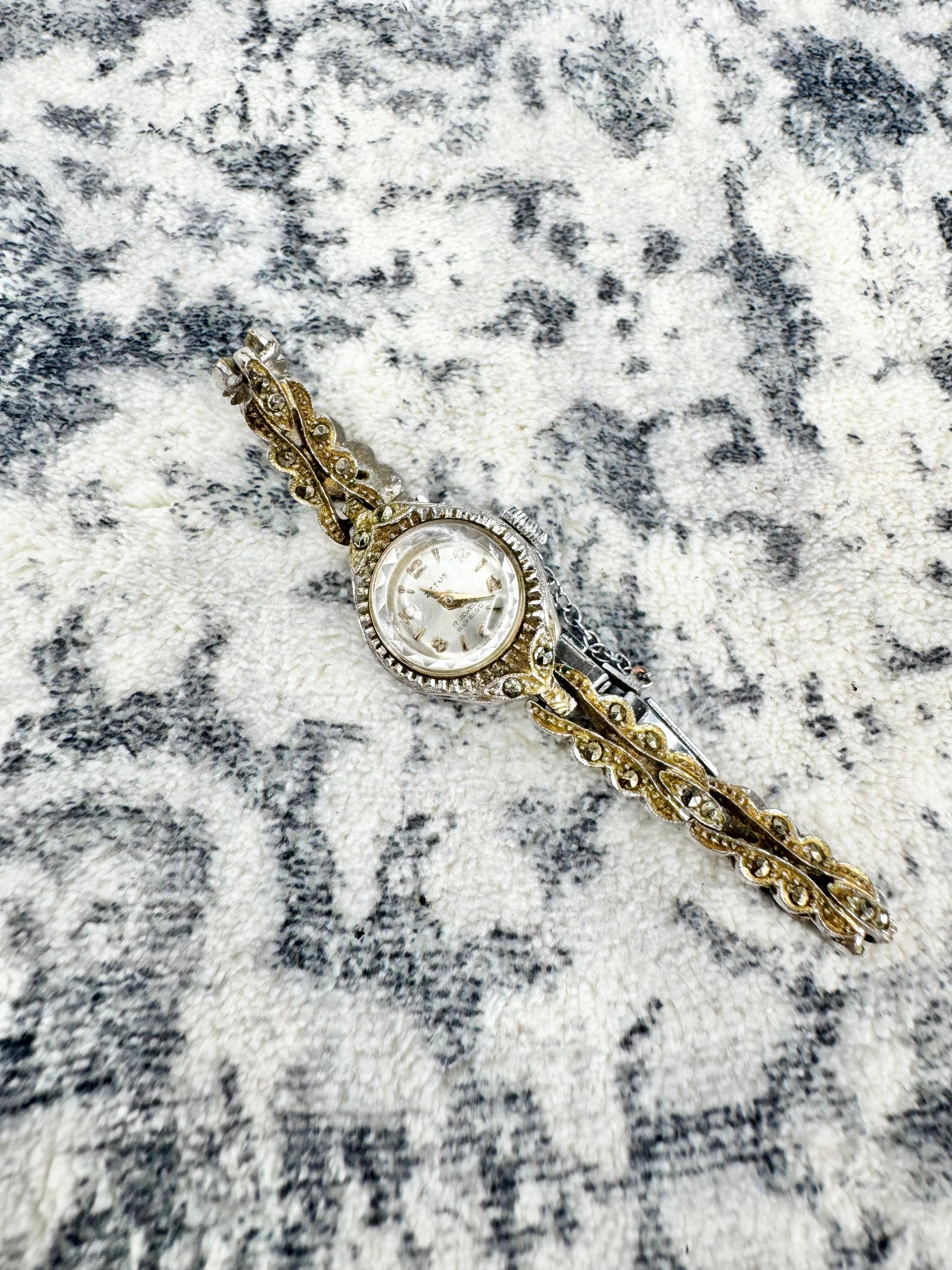 Vintage 60s Zetus 17 Jewel Marcasite Cocktail Watch