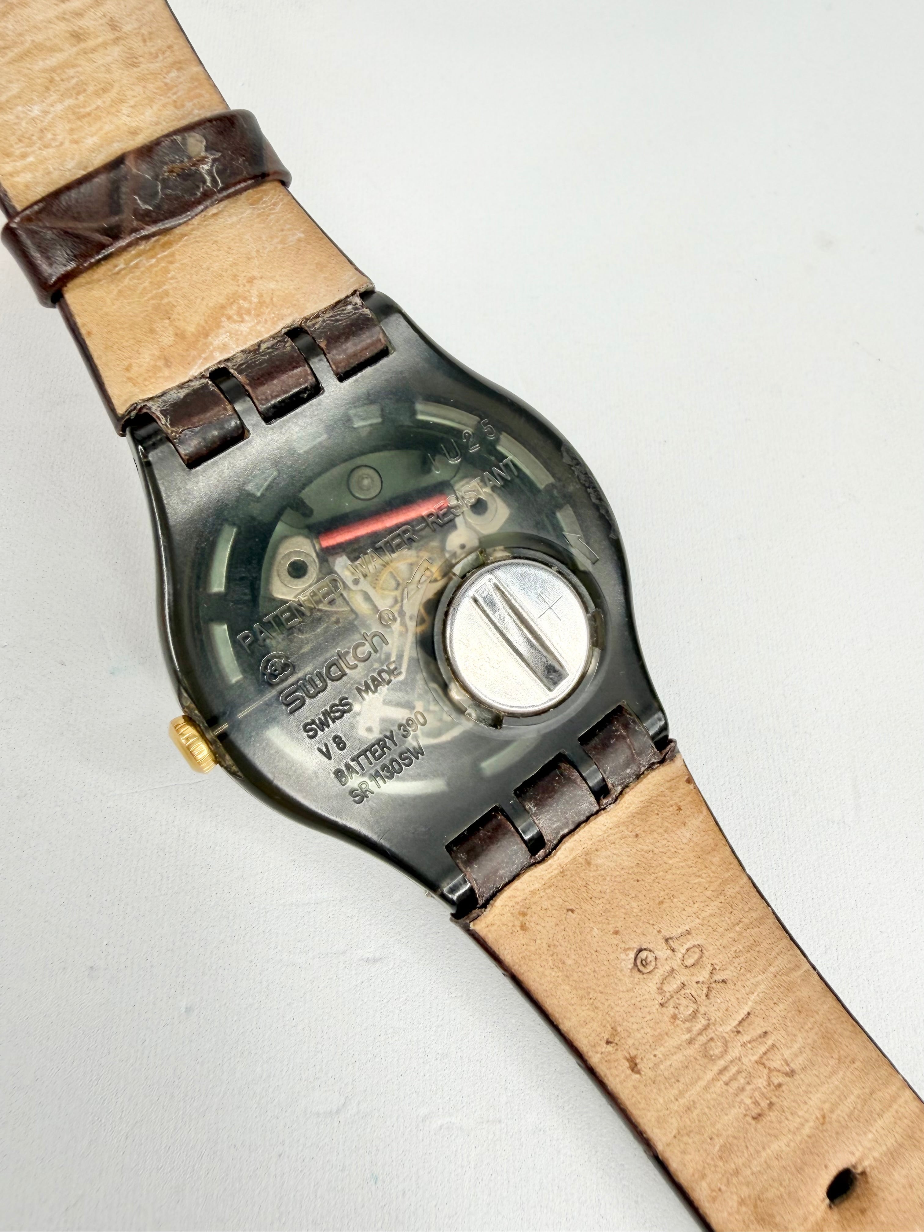 Swatch Black & Gold 'Town Hall' Croc Band Watch