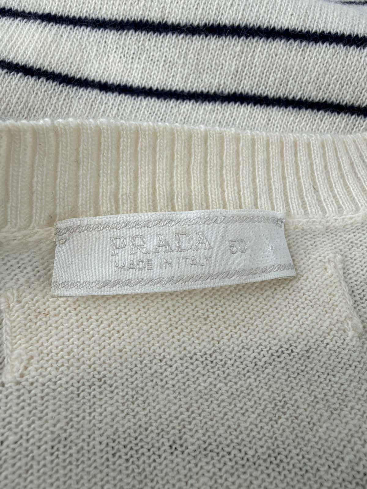 Prada 2013 Cream & Navy Striped Wool & Cashmere Sweater - 50