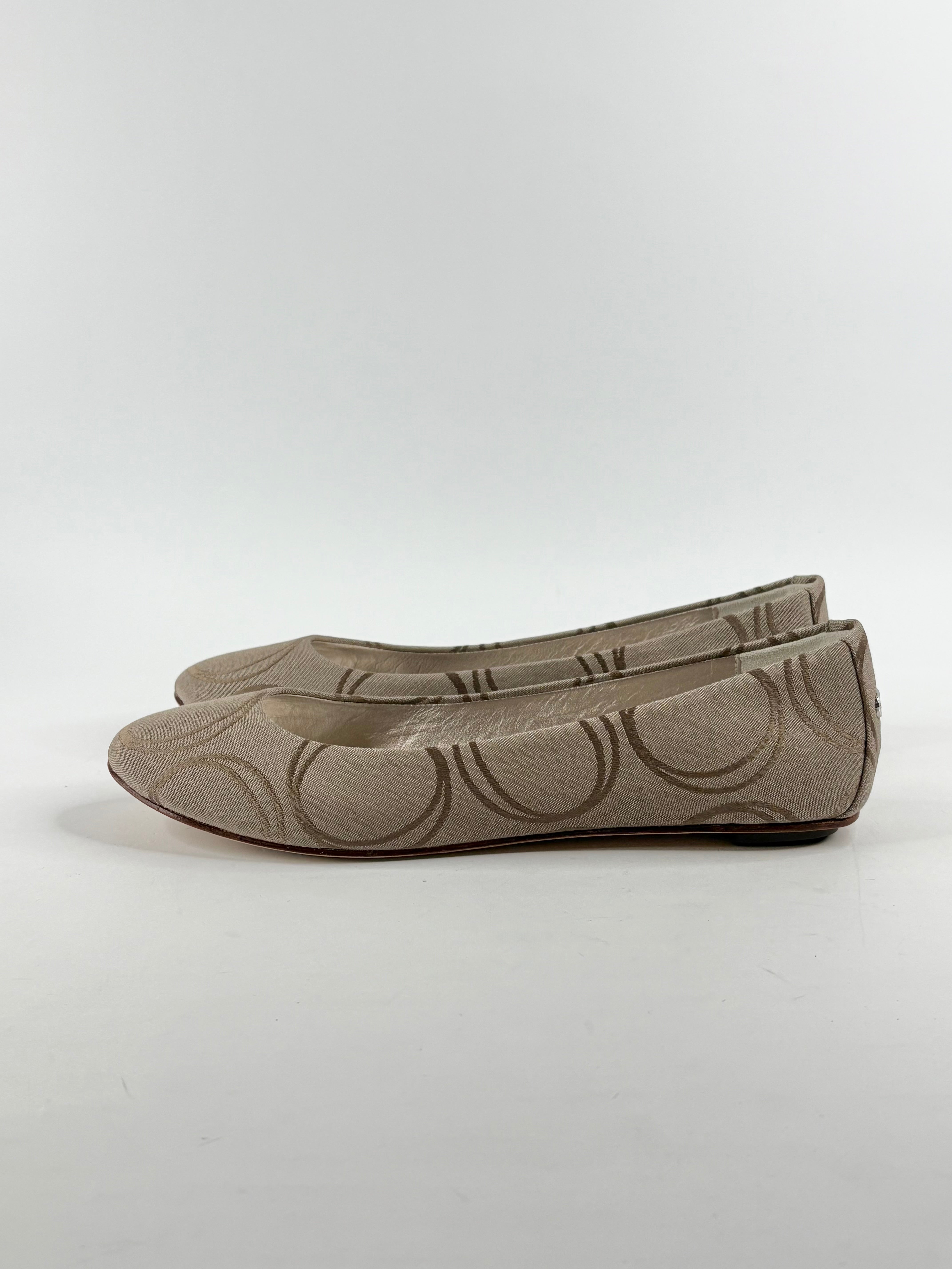Oroton Taupe Jacquard 'Essential' Ballet Flats - EU42