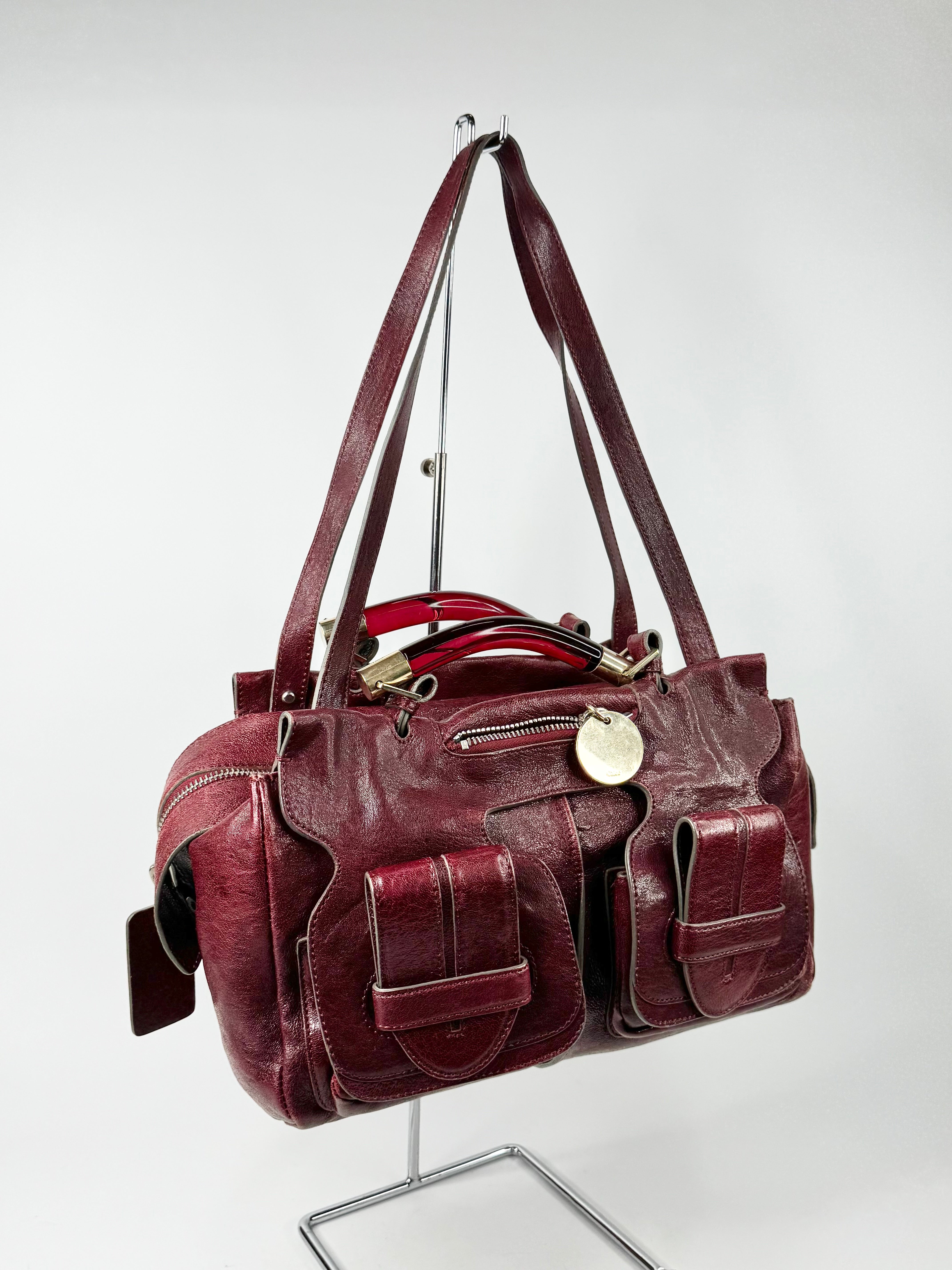 Chloé Burgundy Leather Saskia Square Tote Bag