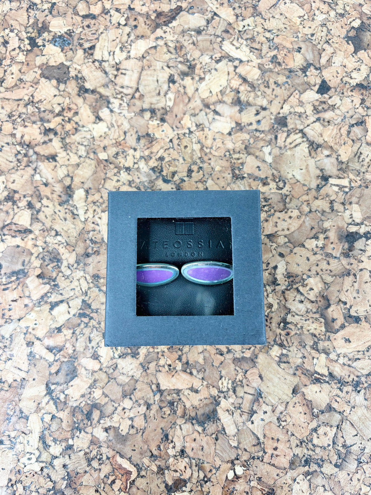 Tateossian Silver & Purple Mother of Pearl Bordered Cufflinks