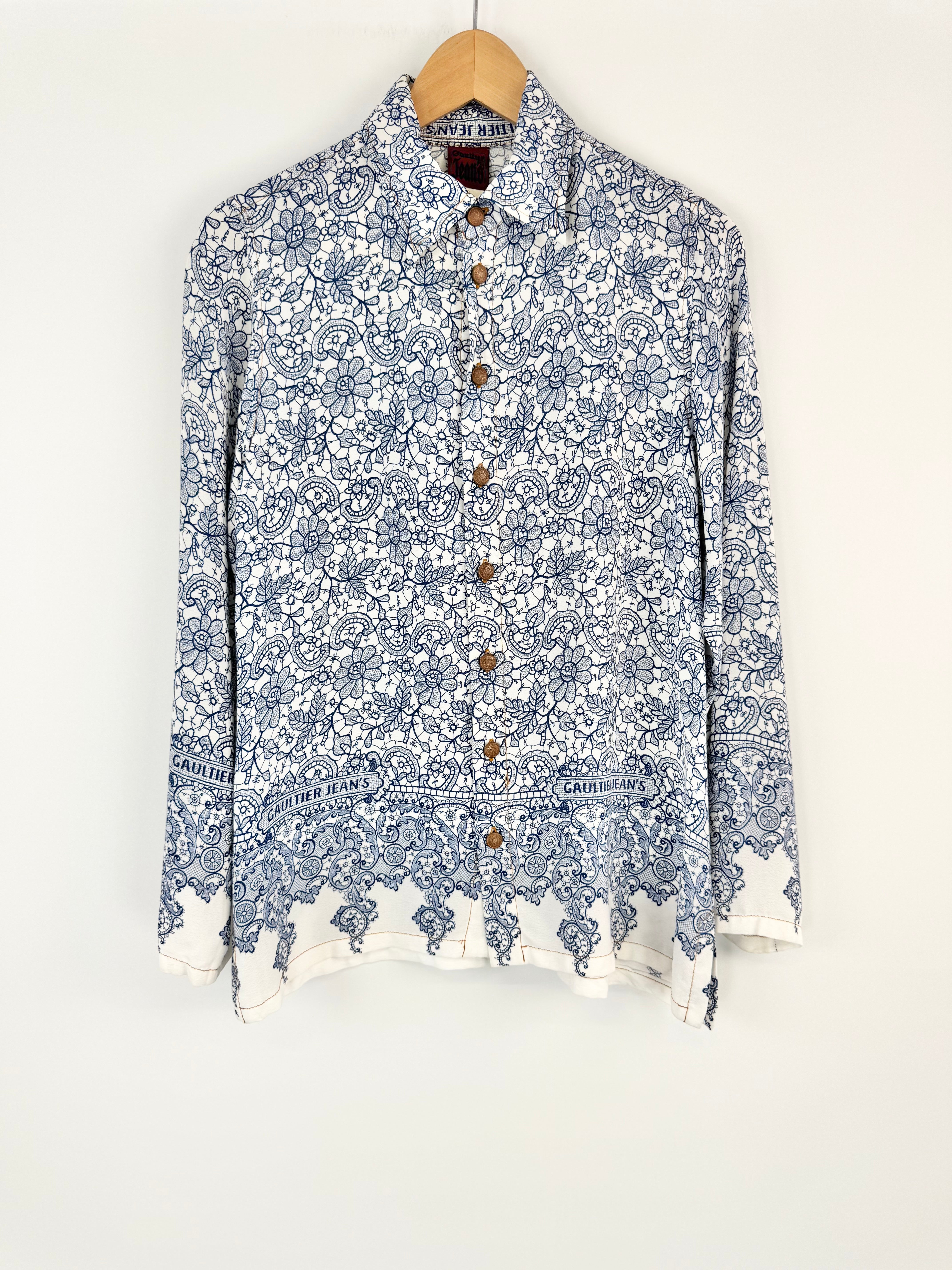 Vintage 90s Gaultier Jeans Blue & White Pattern Shirt - AU8