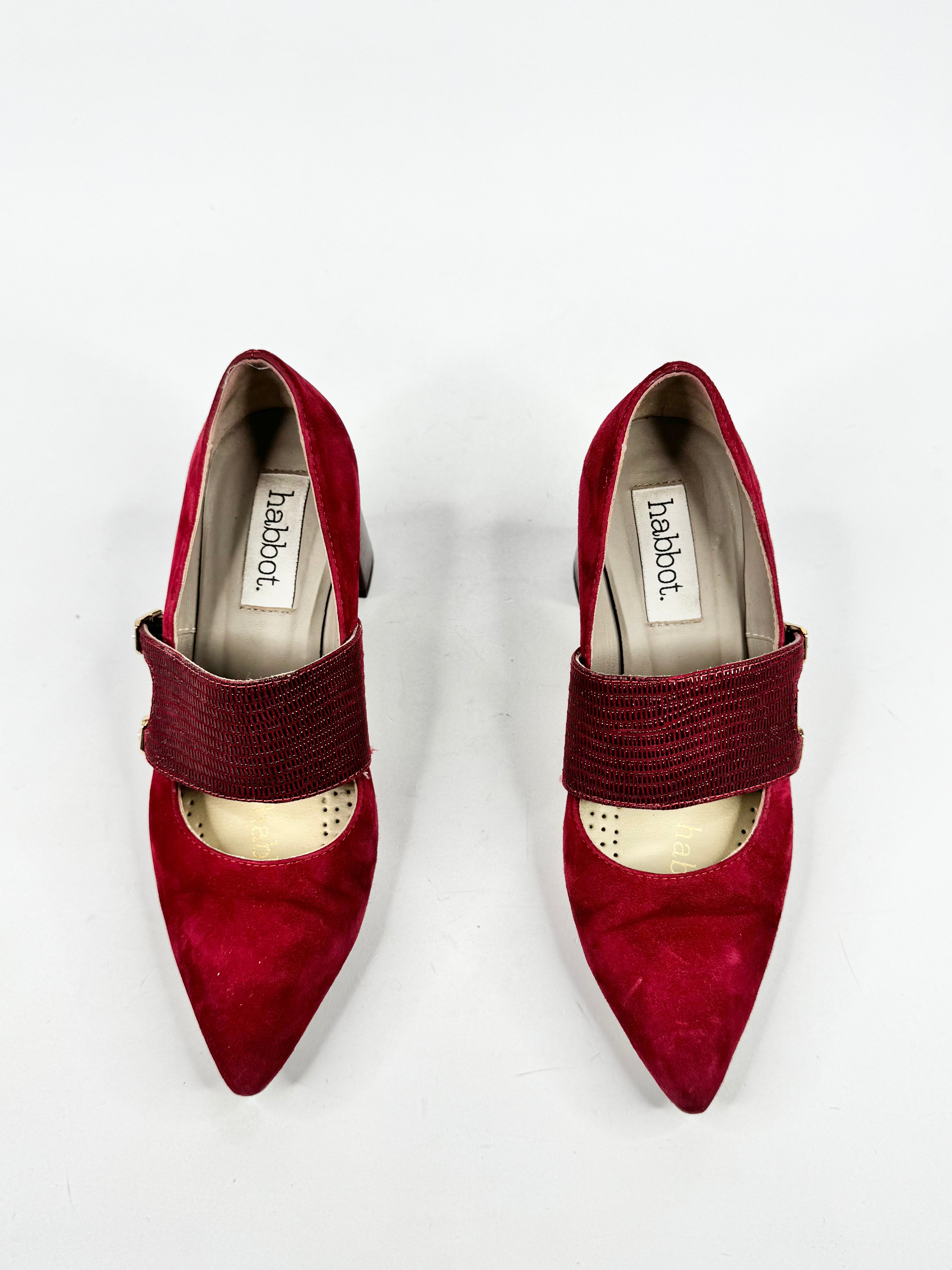 Habbot Cherry Red Suede Mary Janes - EU37
