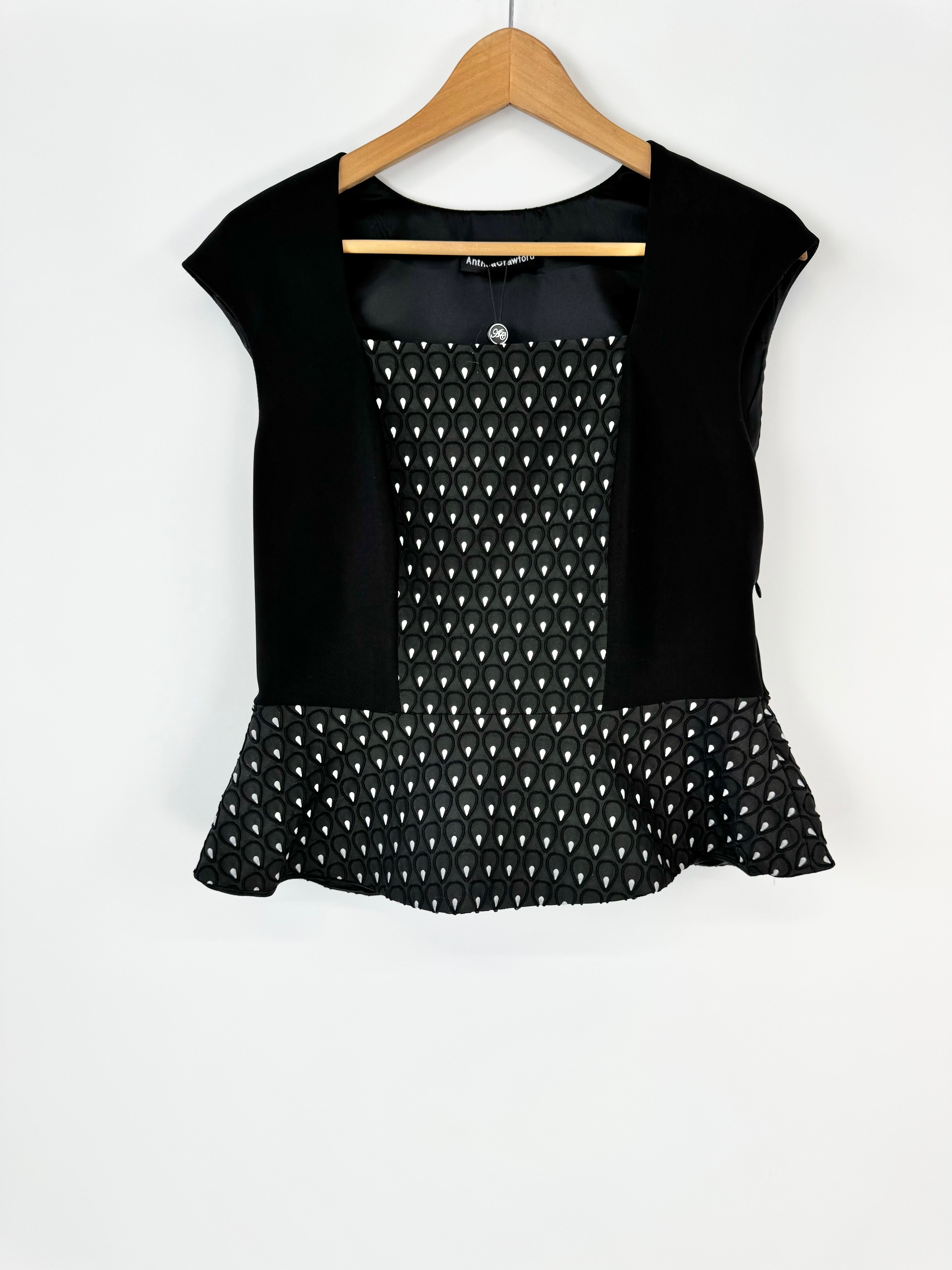 Anthea Crawford Black Peplum Top NWT - AU12