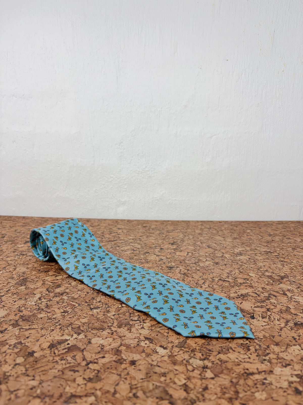 Salvatore Ferragamo Sky Blue Butterfly Bee and Snail Motif Silk Tie