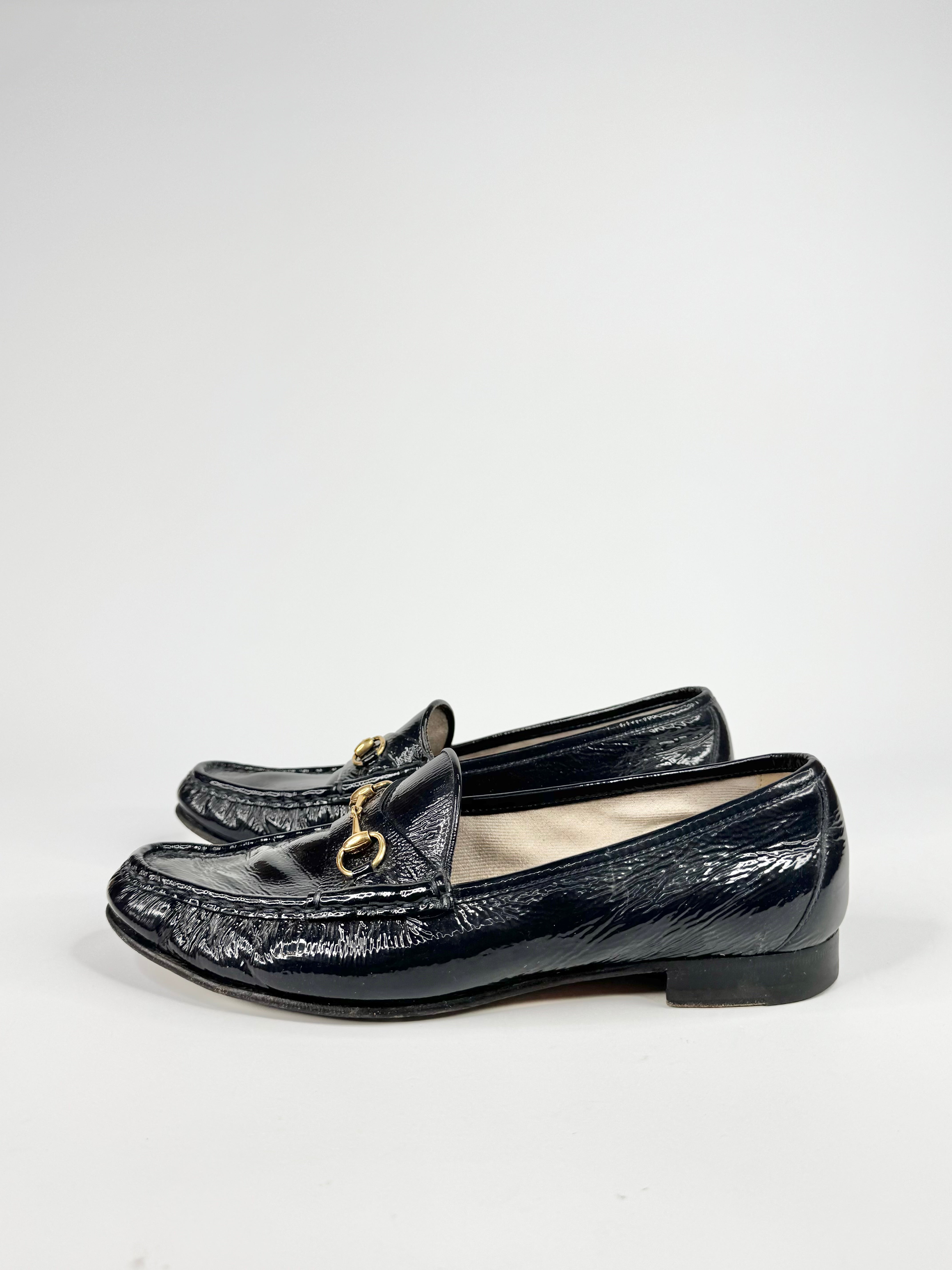 Vintage Gucci Patent Leather Horsebit Loafers - EU40.5