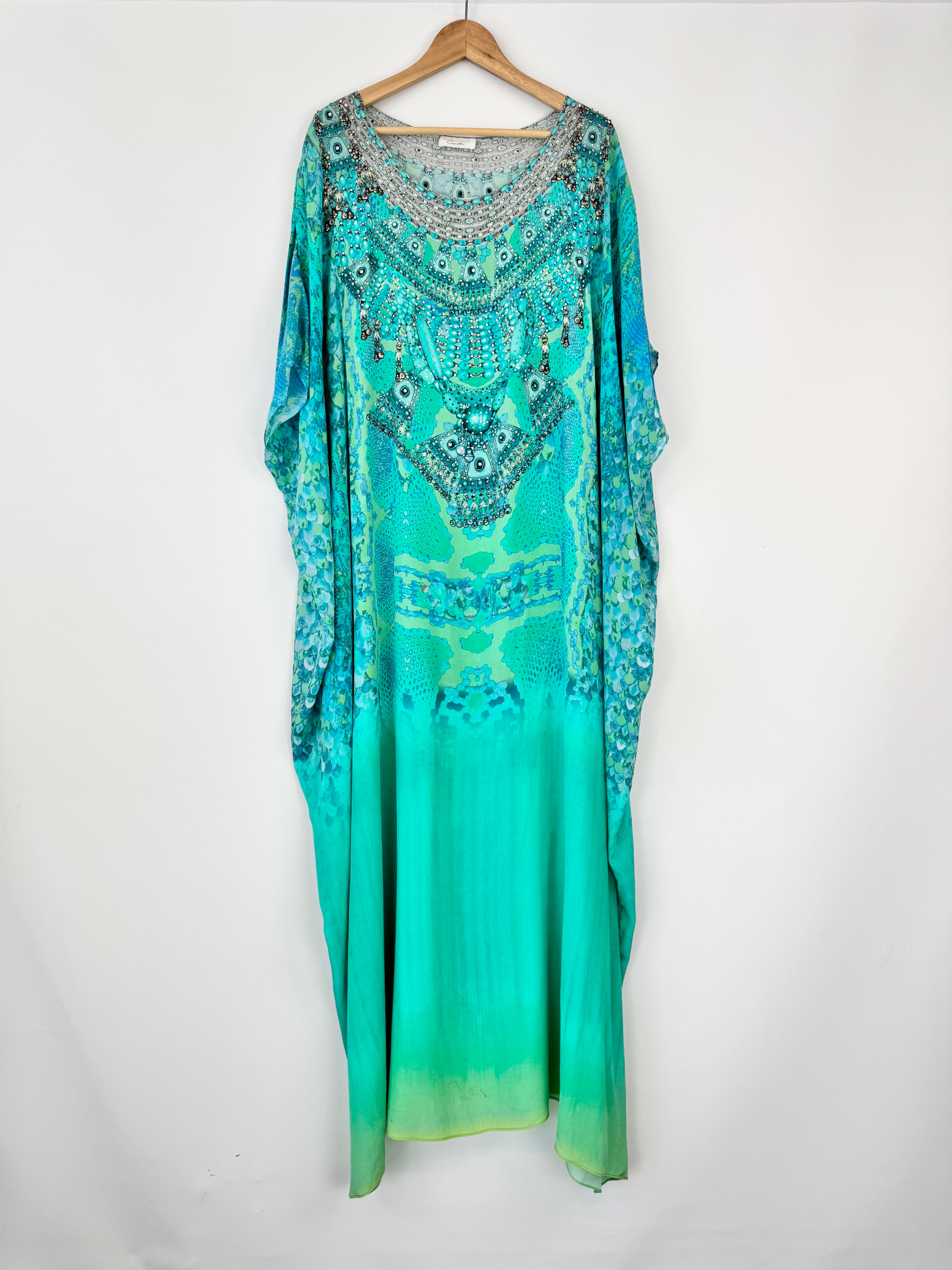 Camilla Aqua Blue & Green 'Franks Ottoman Viper' Silk Kaftan - AU8/10/12